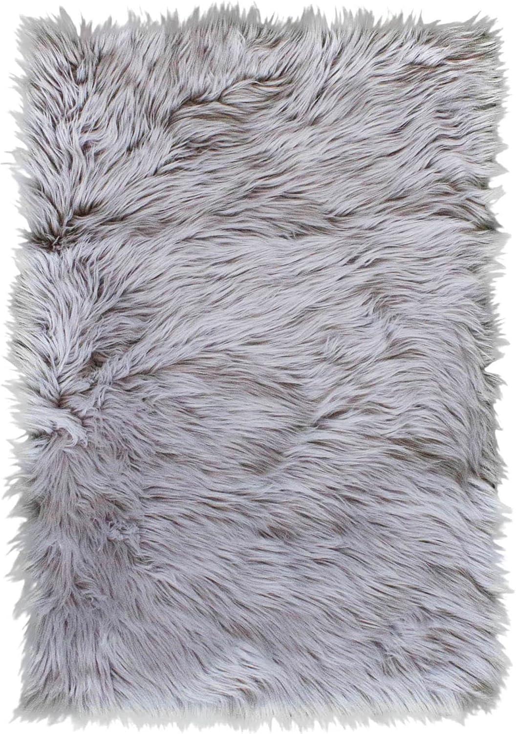 Diller Gray Faux Sheepskin Fur Machine Washable Shag Fluffy Area Rug