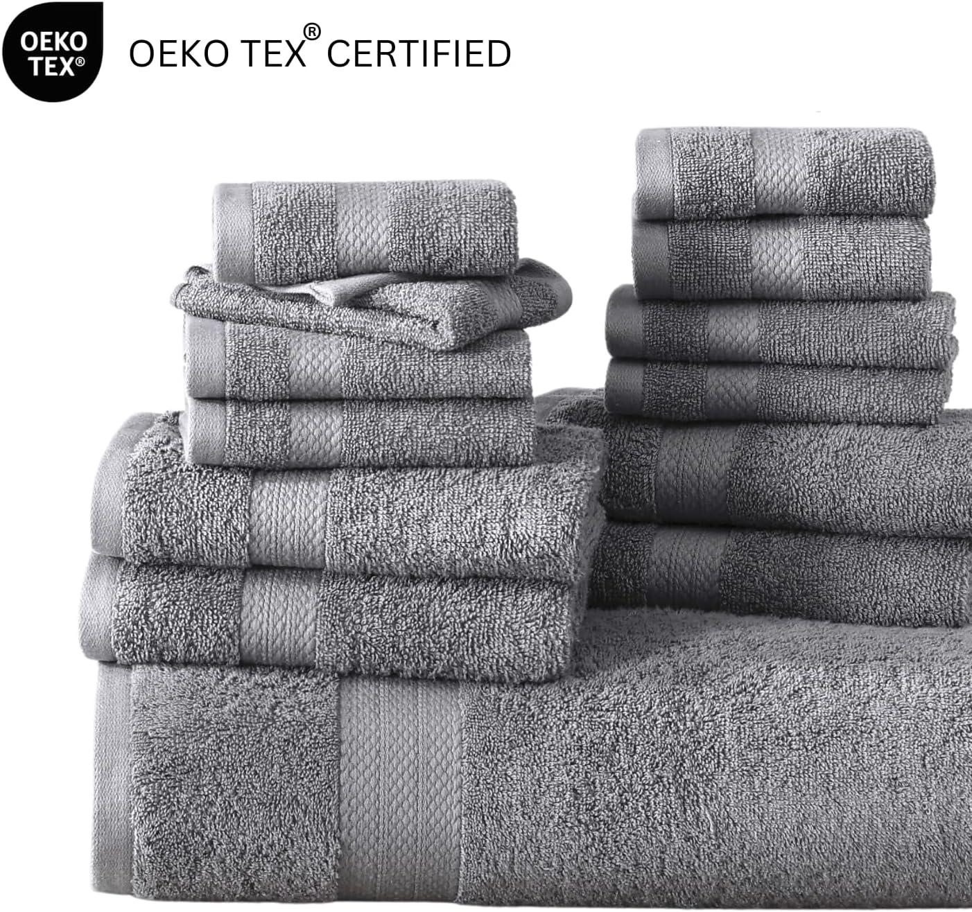 Oversized Space Grey Cotton 24-Piece Towel Set