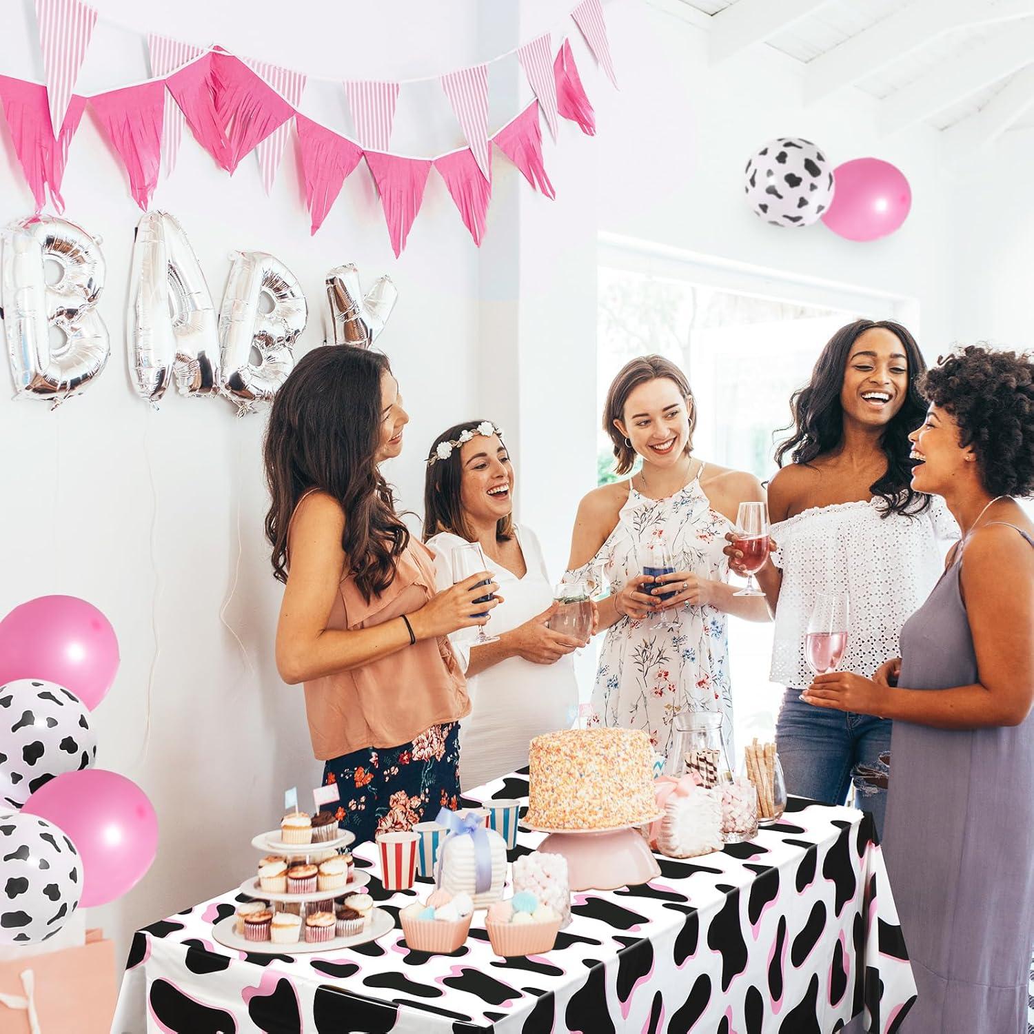 Tiamon 3 Pcs Pink Cow Print Tablecloth 108 x 54 Inch Birthday Party Table Cloth Disposable Plastic Cover for Disco Pink Cowgirl Decorations Supplies