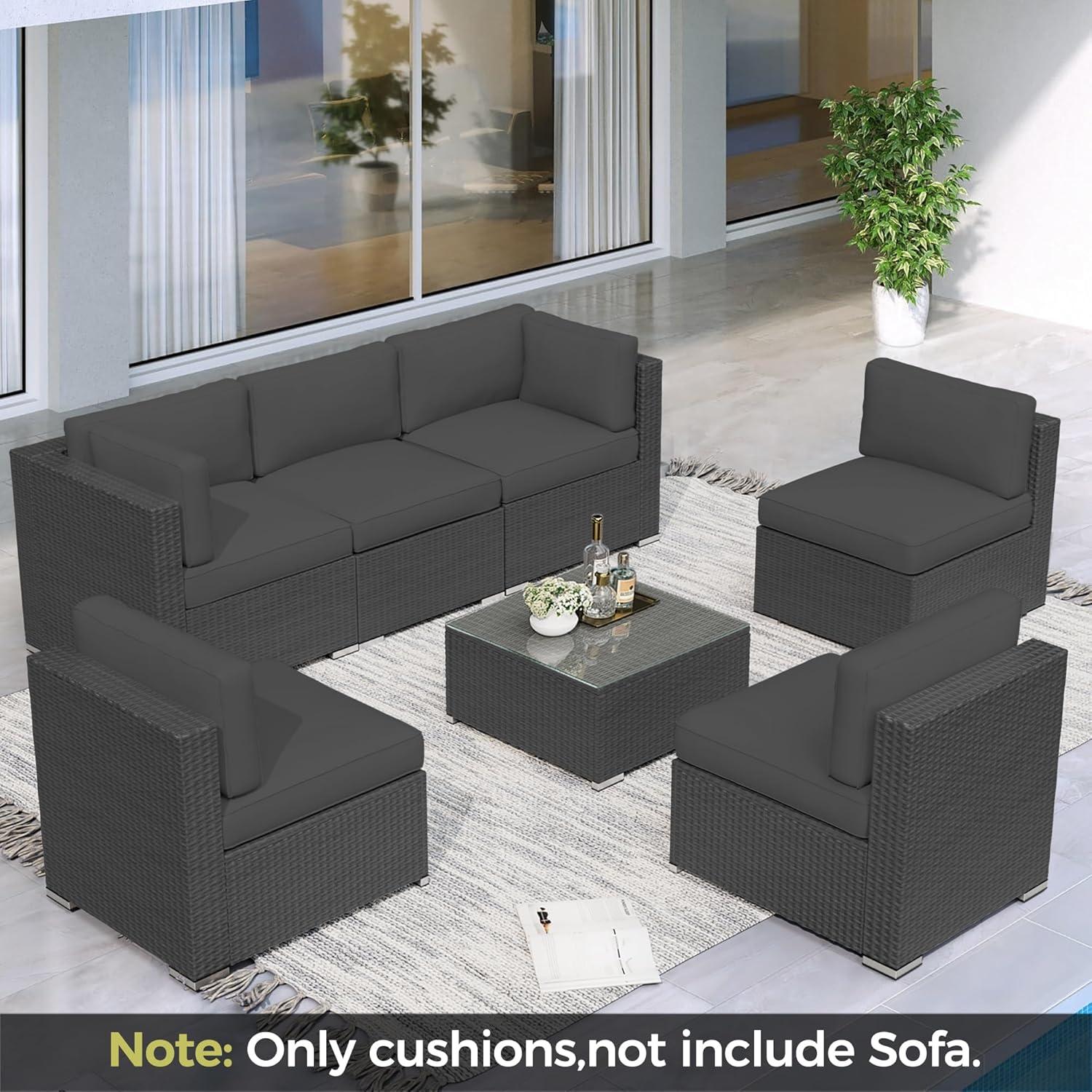 SOLAURA 14Pcs Outdoor Furniture Replacement Cushions, Fits 6-seat Sectional Rattan Conversation Set, Patio Water-Resistant Replacement Sofa Cushions, Grey