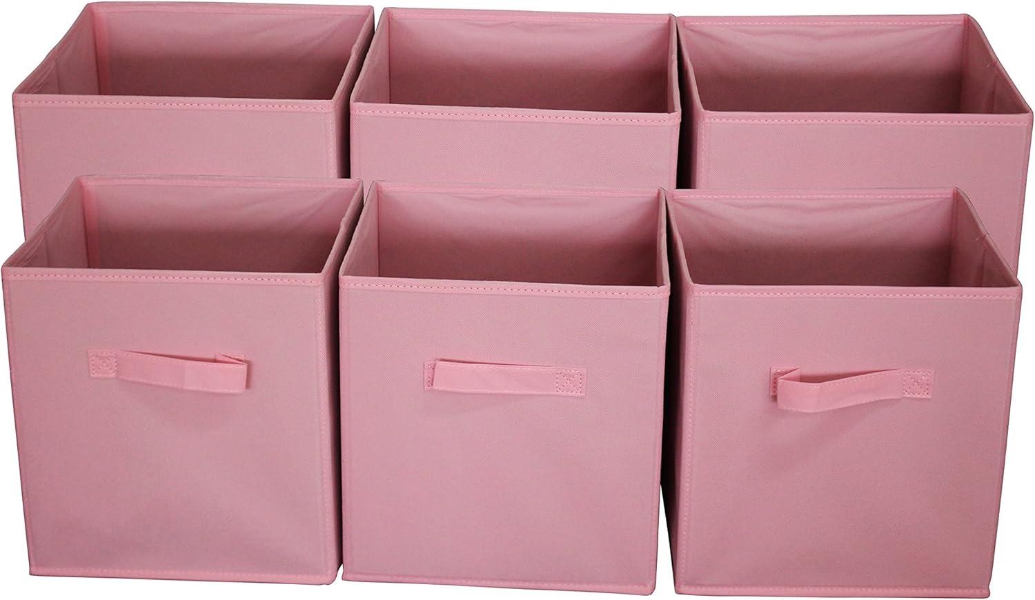 Sodynee FBA_SCB6PI Foldable Cloth Storage Cube Basket Bins Organizer Containers Drawers, 6 Pack, 11 x 10.5 x 10.5 in, New Pink