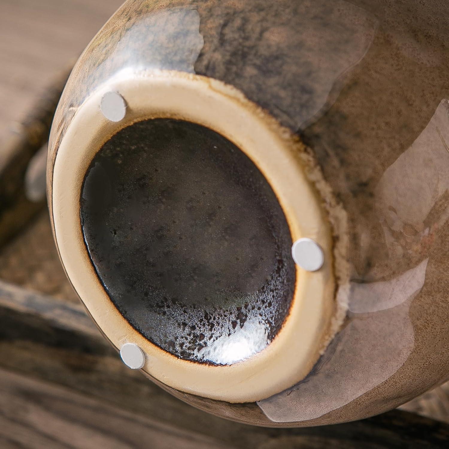 Kimdio Brown Ceramic Vase with 2 Handles, Modern Farmhouse Vase for Home Decor, Vintage Rustic Pottery Vase, Decorative Terracotta Vase, Clay Jug for Living Room Dining Table Shelf