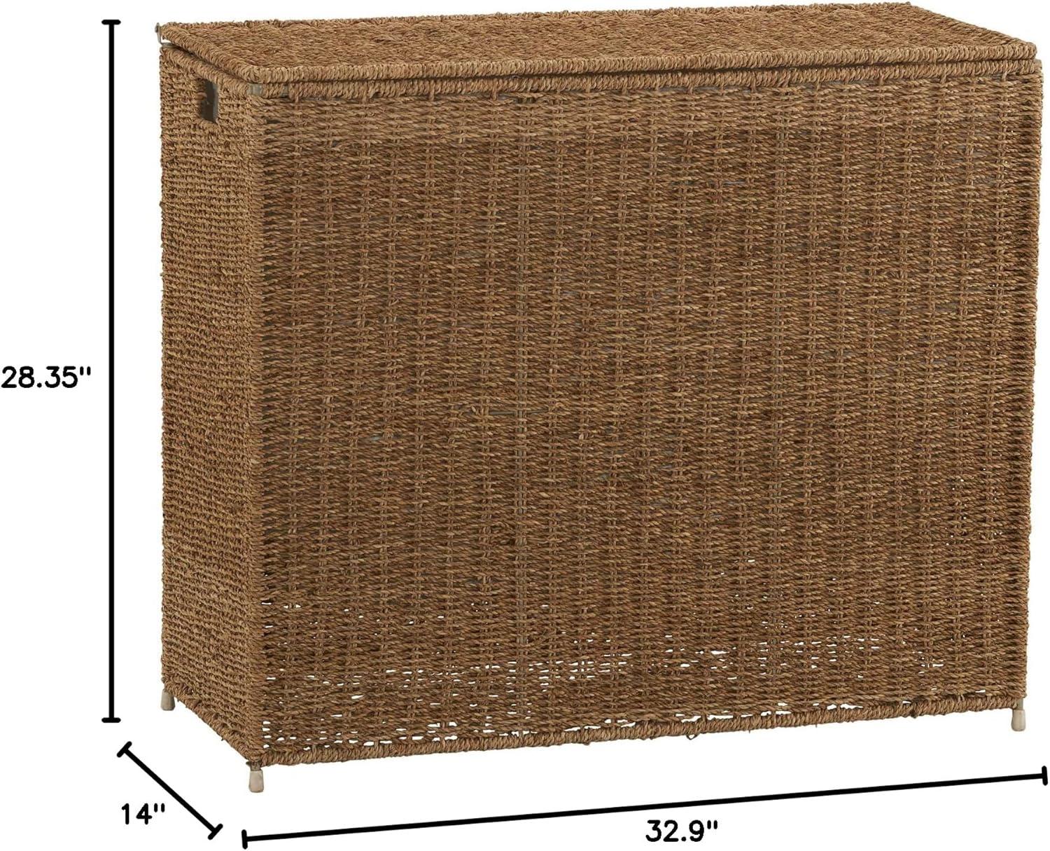 3 Compartment Laundry Sorter, Wicker Laundry Sorter, Gray