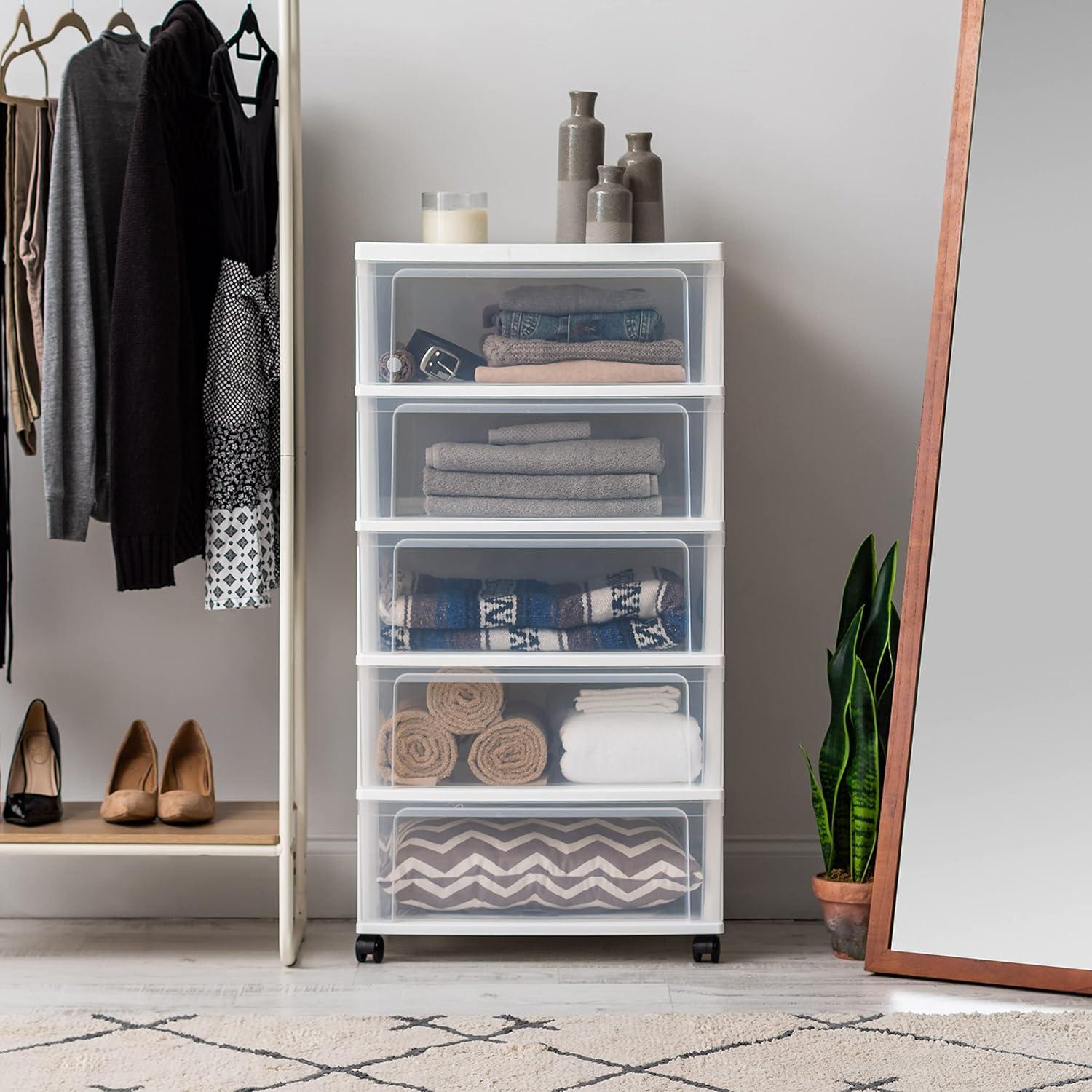 White Clear 5-Drawer Plastic Storage Organizer with Wheels