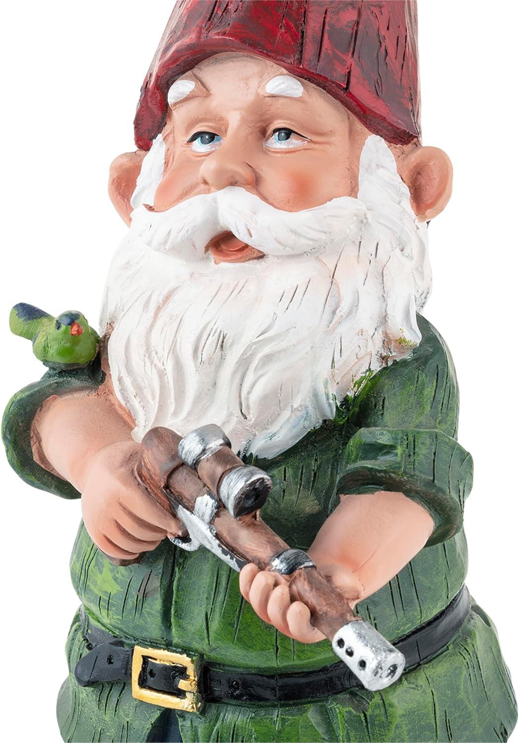 11" Polyresin Hunting Shirt Garden Gnome Statue Green - Alpine Corporation: Weatherproof Outdoor Decor