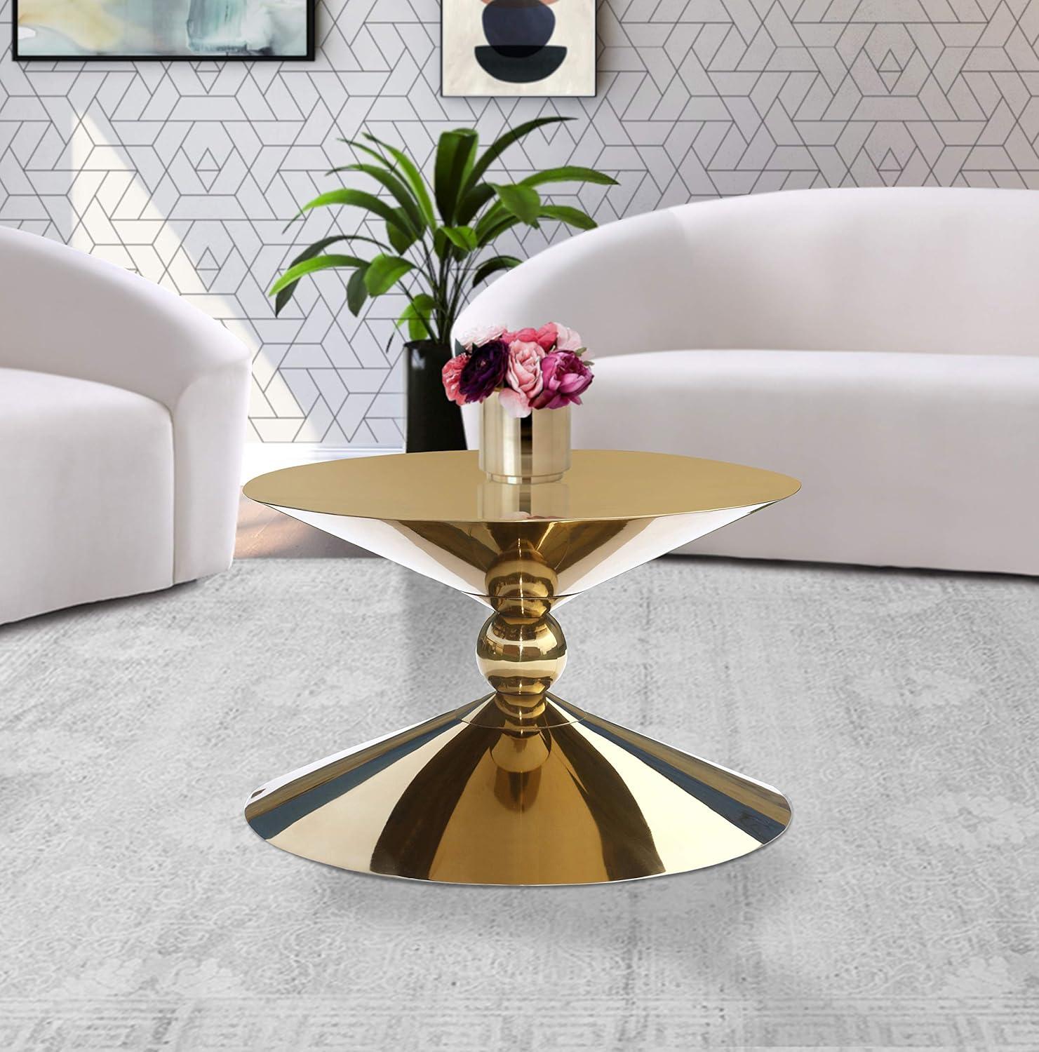 Malia 28" Round Gold Metal Hourglass Coffee Table