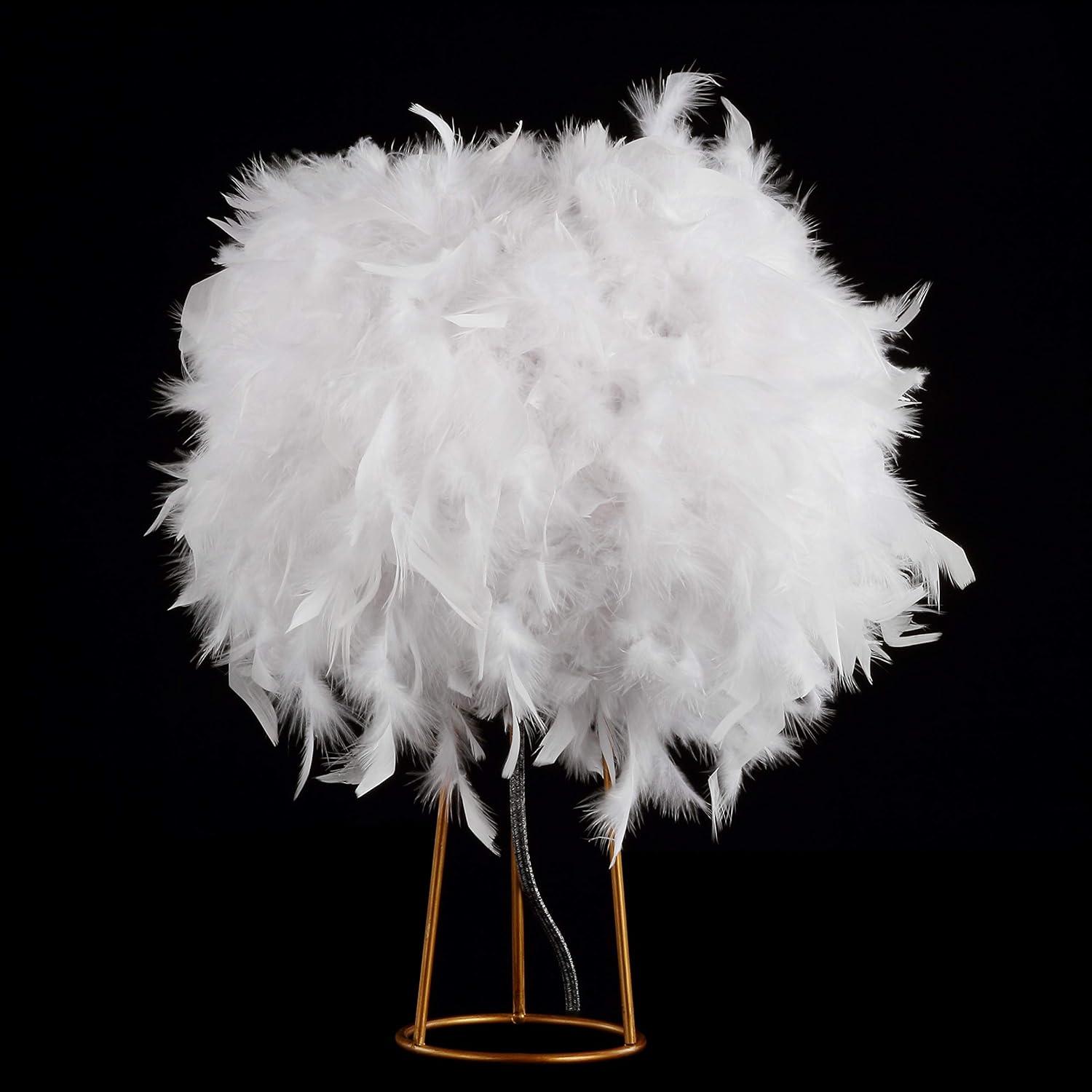 JONATHAN Y JYL9051A Stork 16" Feather Metal LED Table Lamp Contemporary Bedside Desk Nightstand Lamp for Bedroom Living Room Office College Bookcase LED Bulb Included, White/Gold