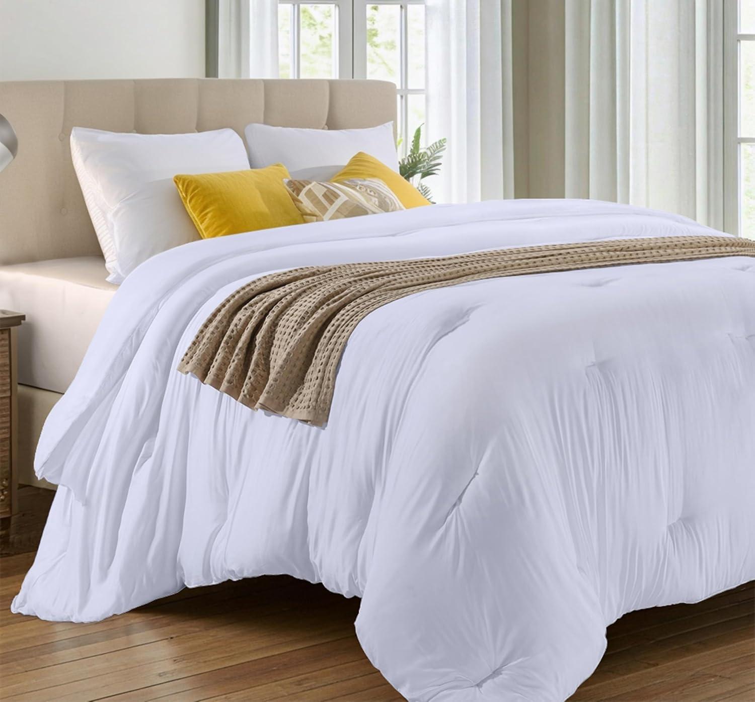 Comforter Full White All Season Down Alternative, Cooling Quilted Duvet Insert, Bed Comforter with Corner Tabs, Washable Hypoallergenic Reversible Quilt