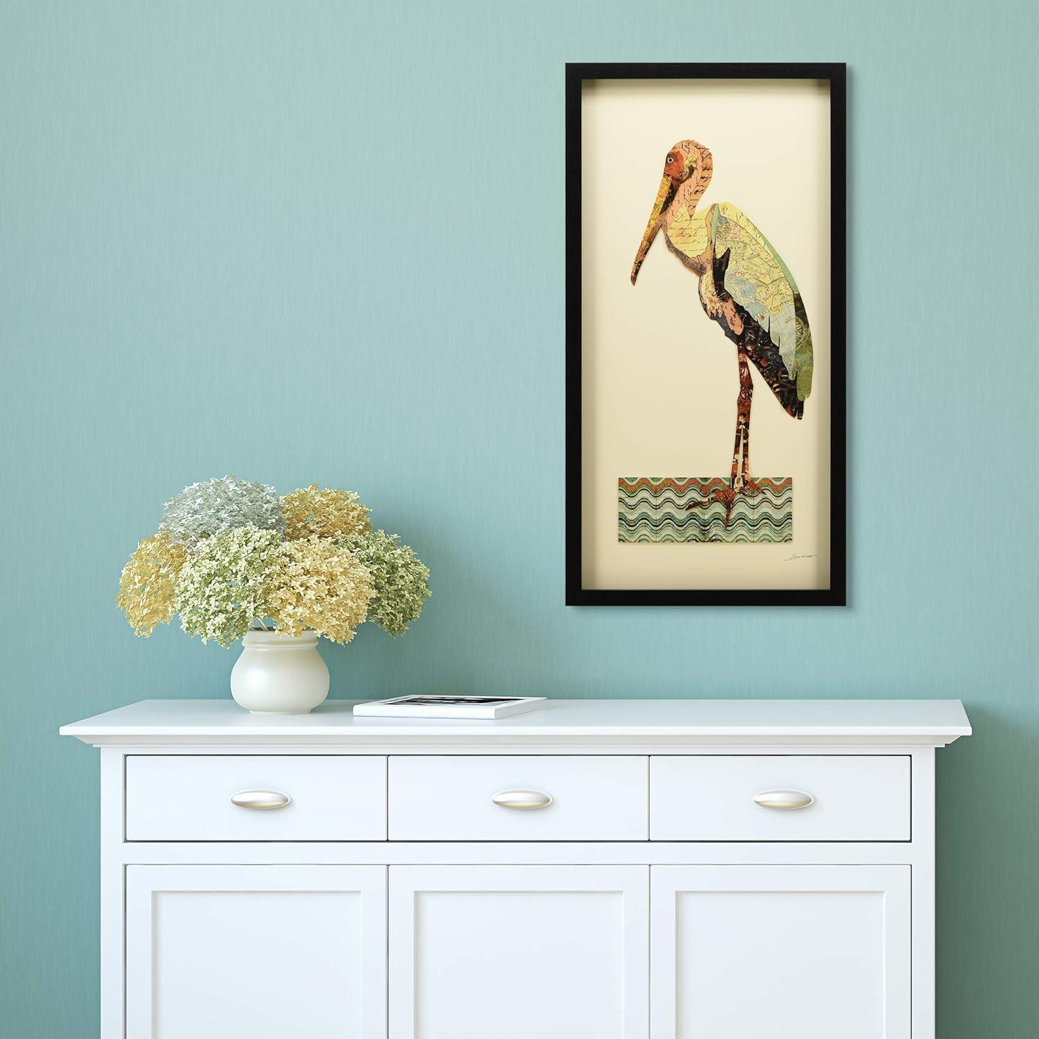 Empire Art Direct Crane Dimensional Collage Framed Graphic Art Under Glass Wall Art, 17" x 33" x 1.4", Ready to Hang