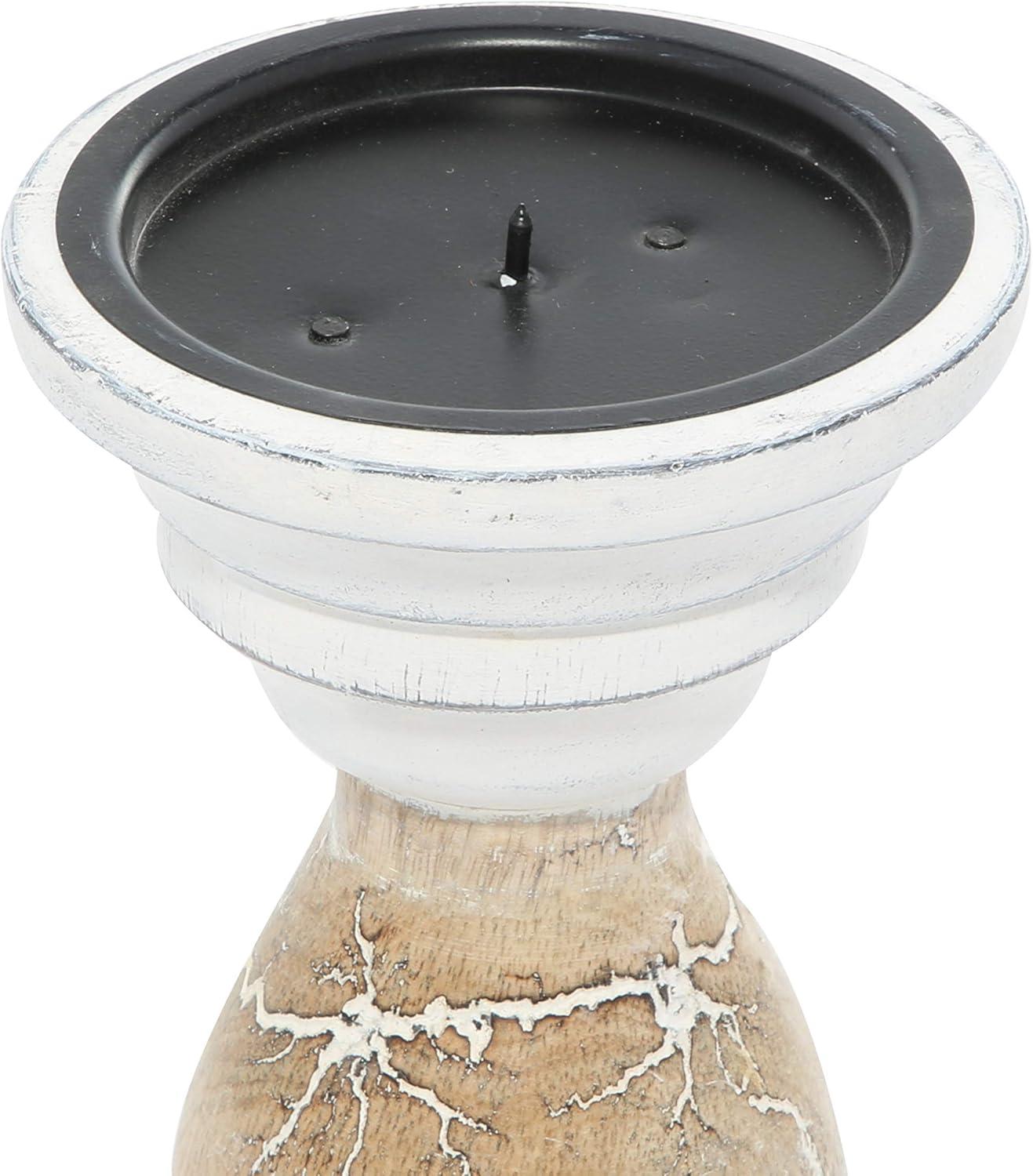 DecMode 3 Candle Beige Wood Candle Holder, Set of 3