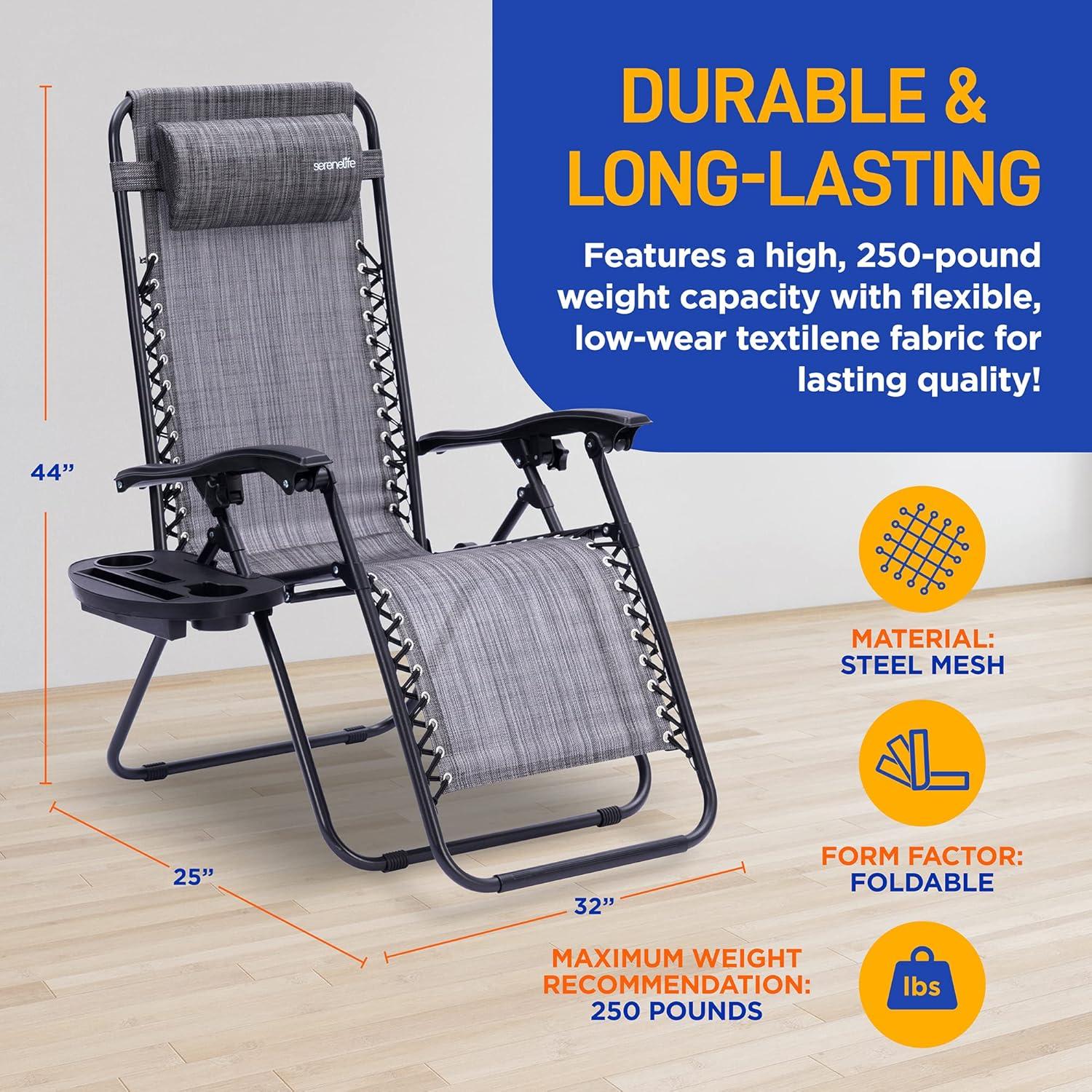 Arlmont & Co. Zero Gravity Chair Set of 2, Outdoor Folding Lounge W/Detachable Headrest & Holder Tray, Adjustable Textilene Lawn Reclining, No Assembly Required, for Patio, Backyard, Garden, Poolside,