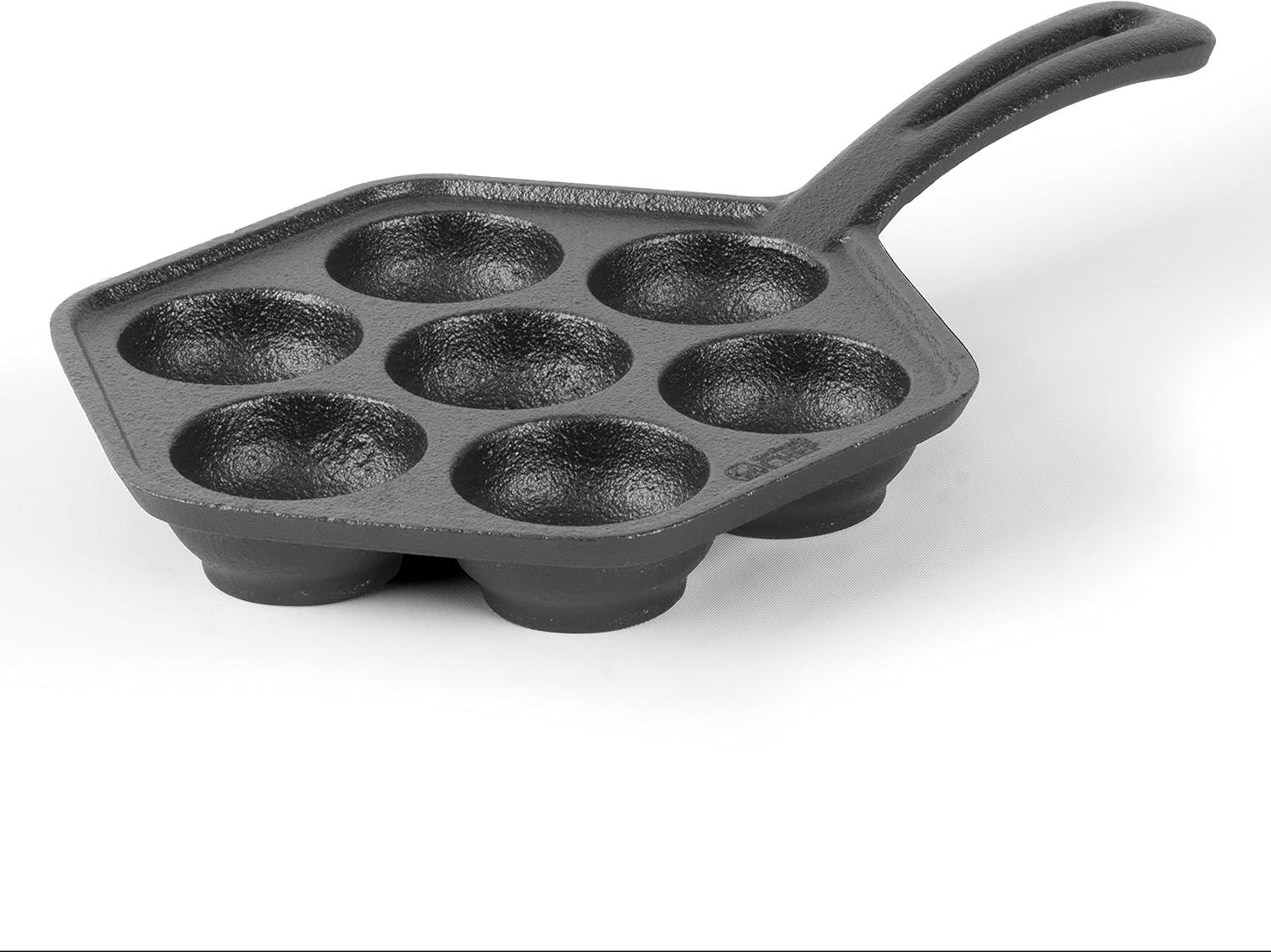 Commercial Chef Cast Iron Danish Aebleskiver Pan, Makes 7 Pancake Balls