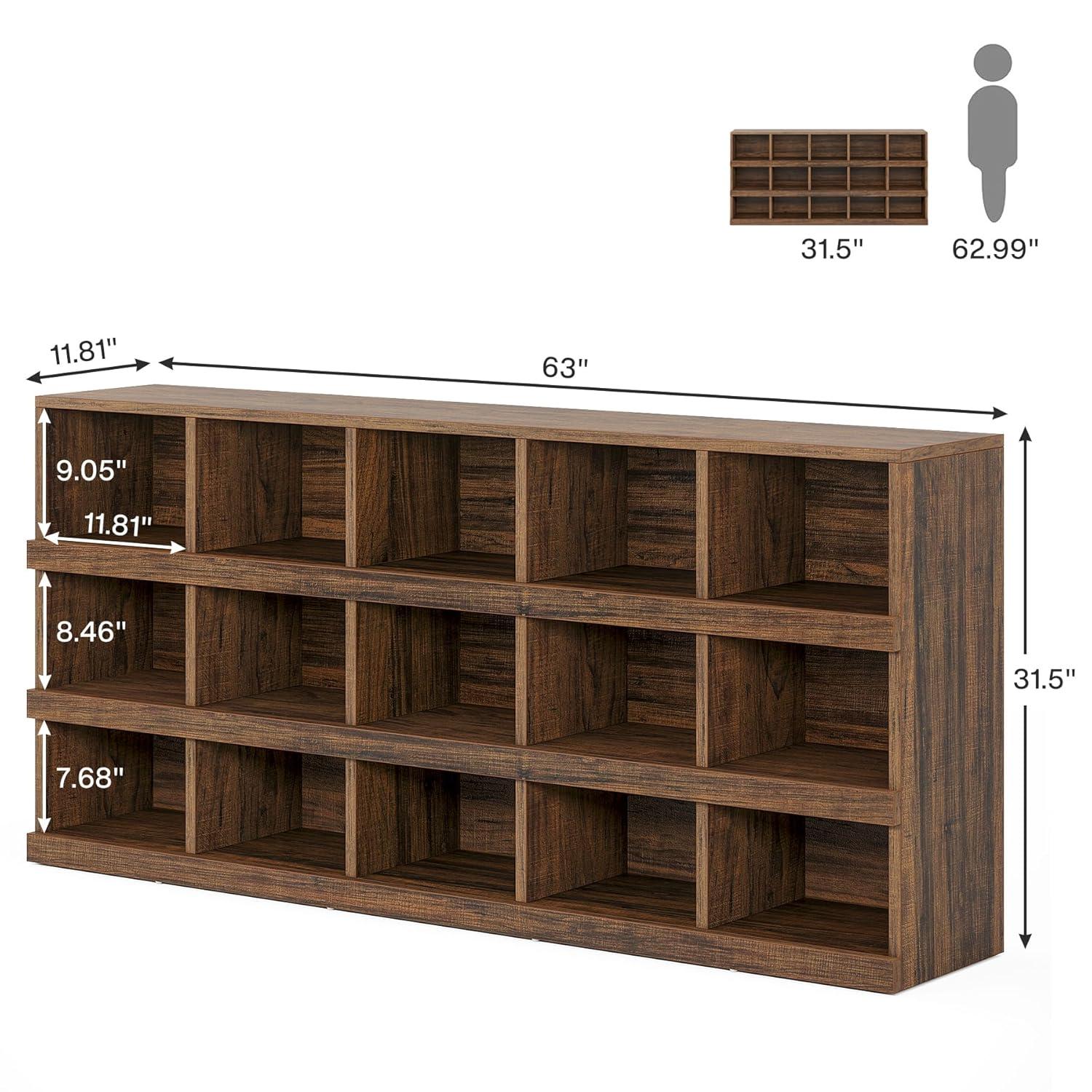 Tribesigns 63-Inch 15-Cube Farmhouse Console Table for Entryway, Brown