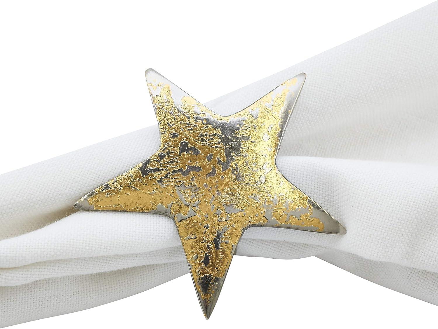 Saro Lifestyle Gold Texture Star Napkin Ring, Gold (Set of 4)