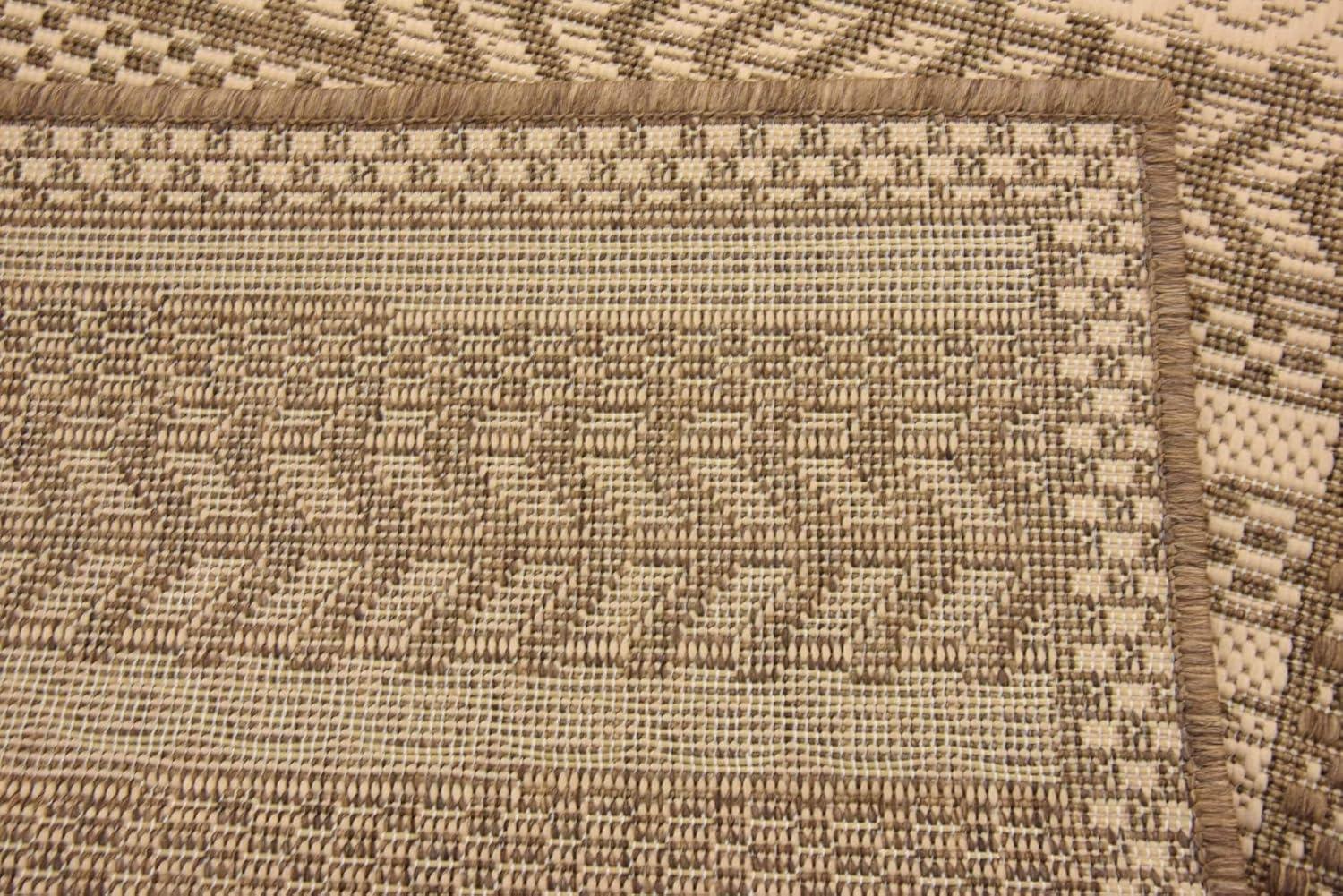 Unique Loom Outdoor Border Collection Area Rug - Lines (6' 1" Square Beige/Brown)