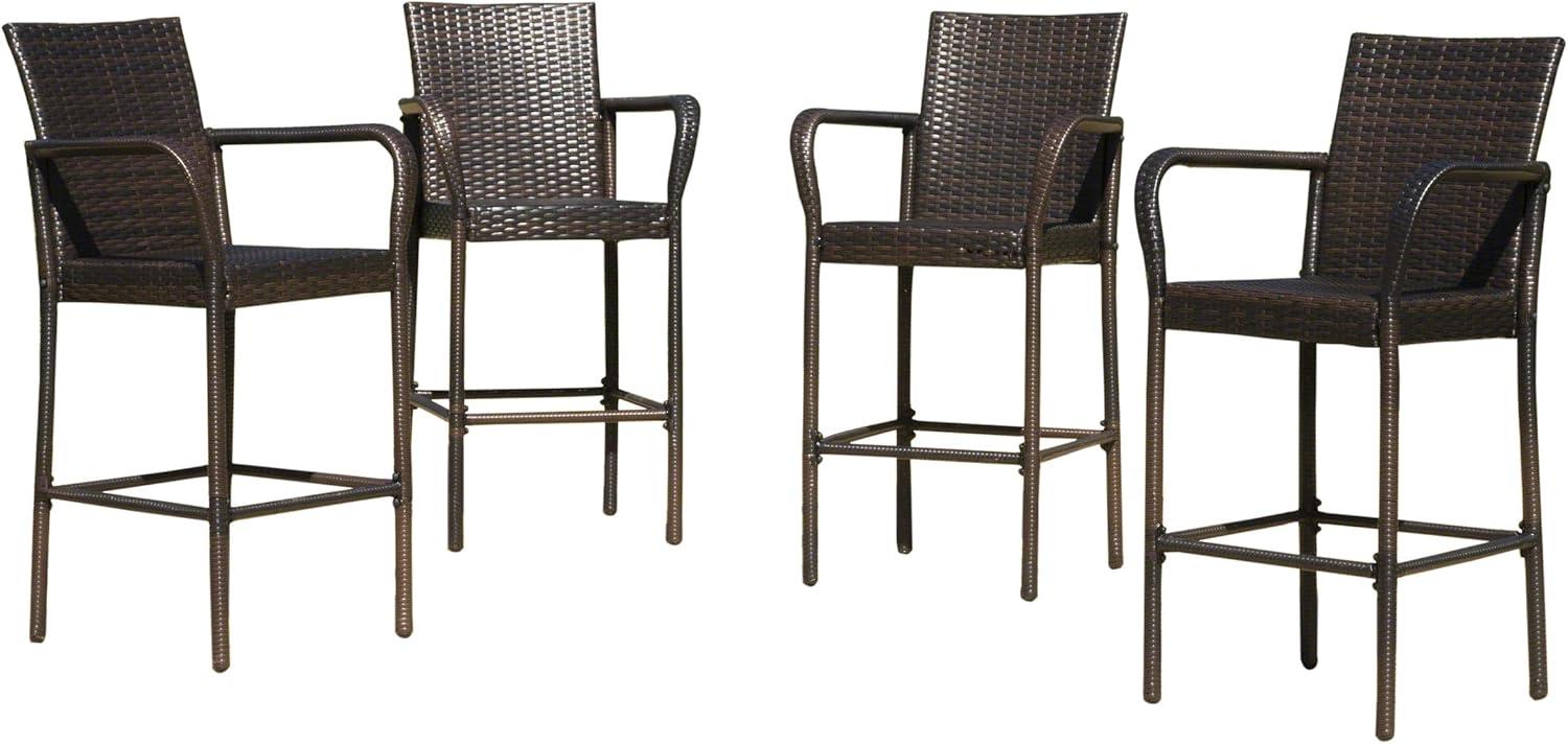 Delfina 4pk Wicker Barstool - Brown - Christopher Knight Home: UV & Weather-Resistant, Powder-Coated Frame