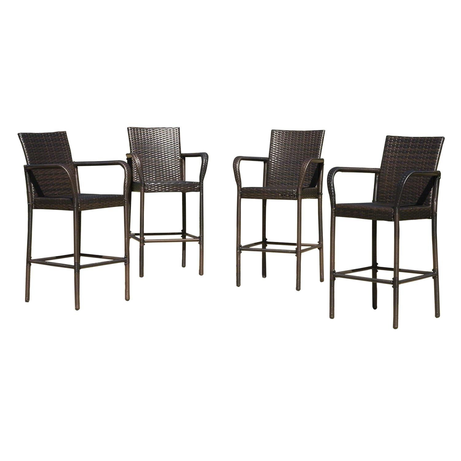 Delfina 4pk Wicker Barstool - Brown - Christopher Knight Home: UV & Weather-Resistant, Powder-Coated Frame
