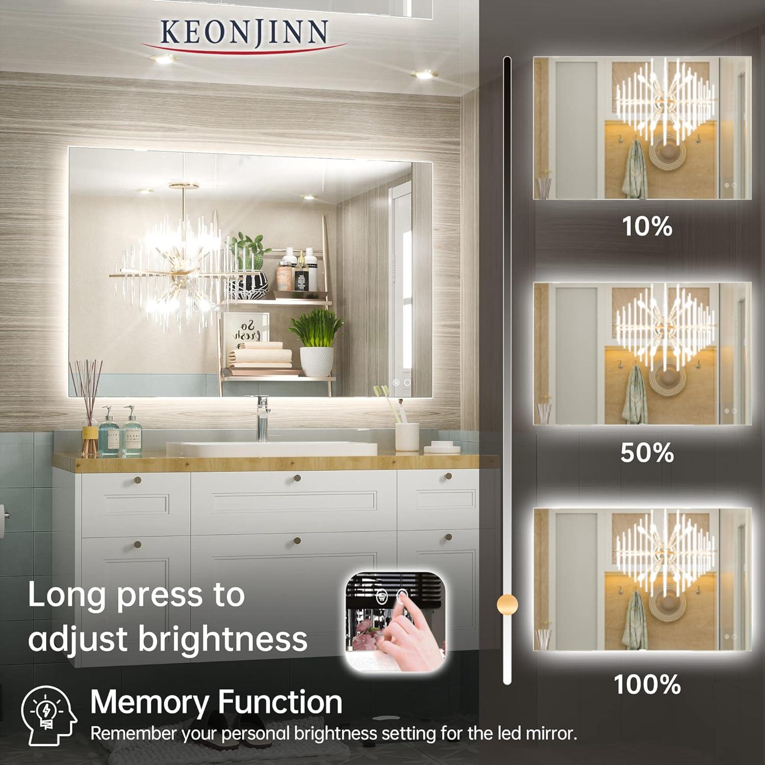 Keonjinn 40"x28" LED Backlit Mirror with Anti-Fog Dimmable Modern Rectangular Makeup Wall Mirror with Light, CRI90 Waterproof for Bathroom(Horizontal/Vertical)