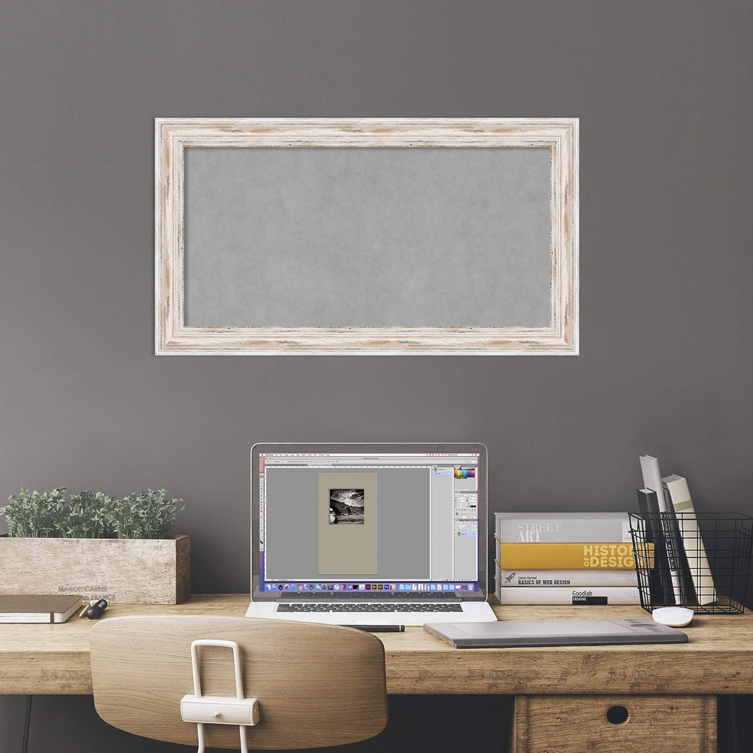 Amanti Art Alexandria White Wash Narrow Framed Magnetic Board 27 x 15 in.