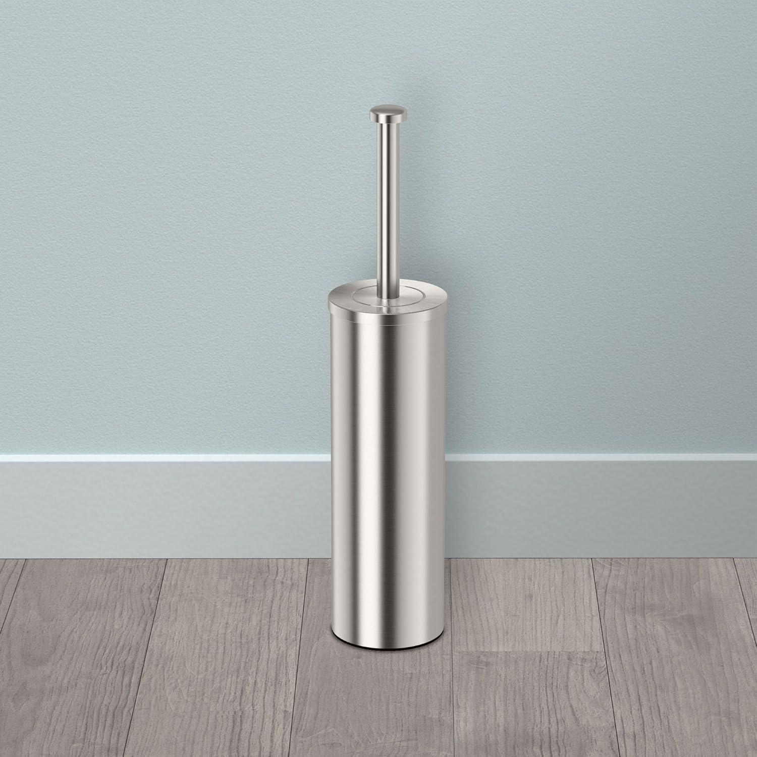 Satin Nickel Minimalist Toilet Brush and Holder Set