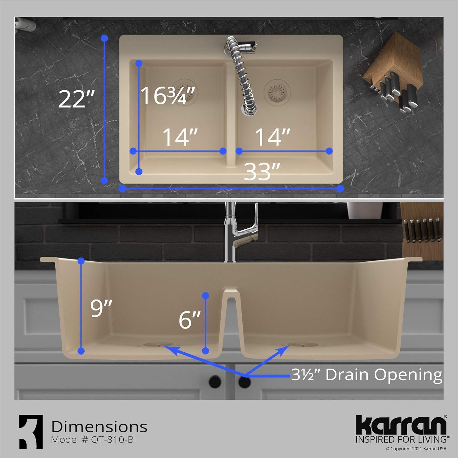 Karran Quartz 33'' X 22'' 50/50 Double Bowl Composite Drop-in Kitchen Sink