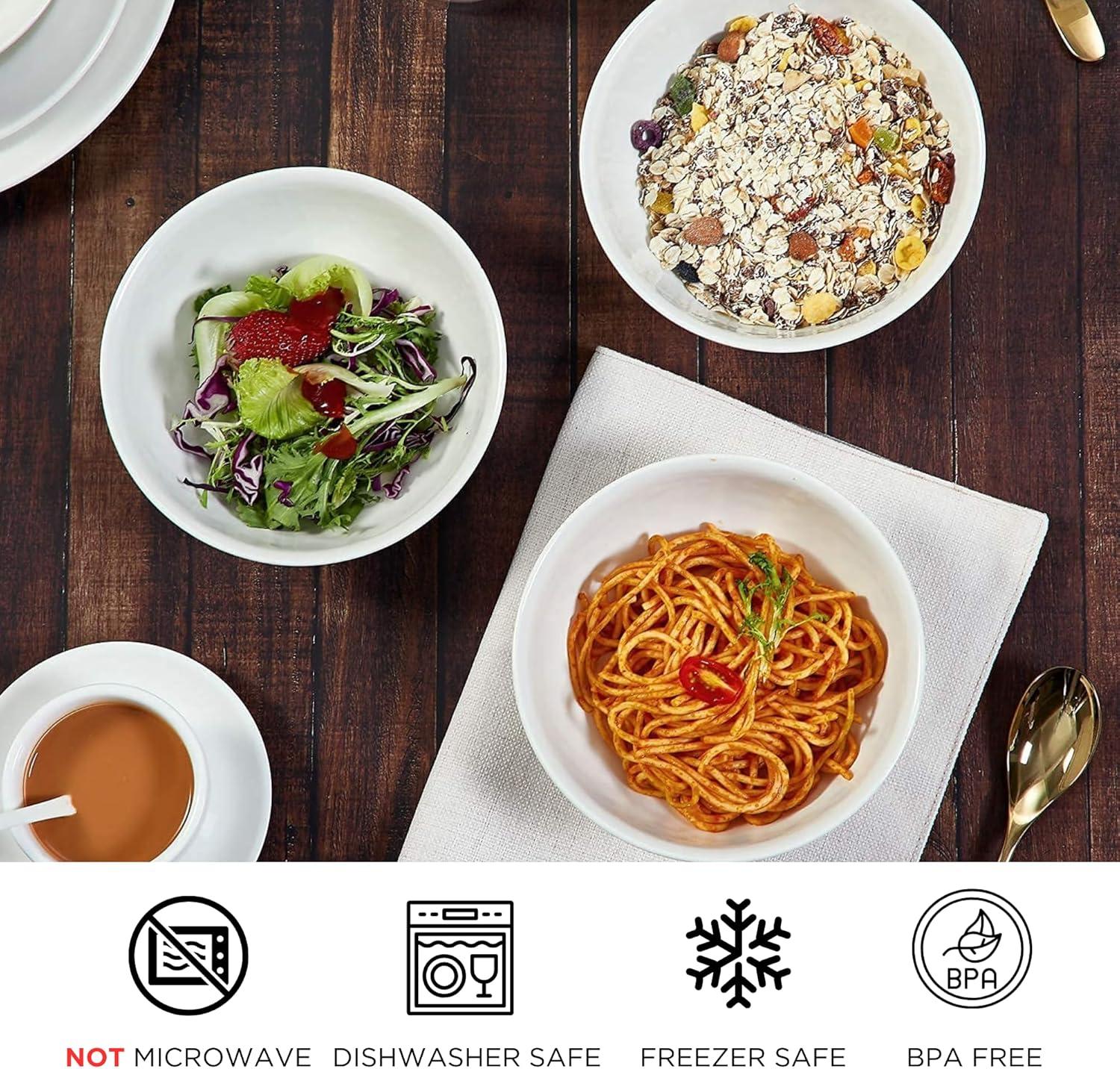 TP 18-Piece Dinnerware Set, Melamine Dishes Set with Bowls and Plates, Service for 6, Non-breakable Lightweight Dining Tableware, Ivory