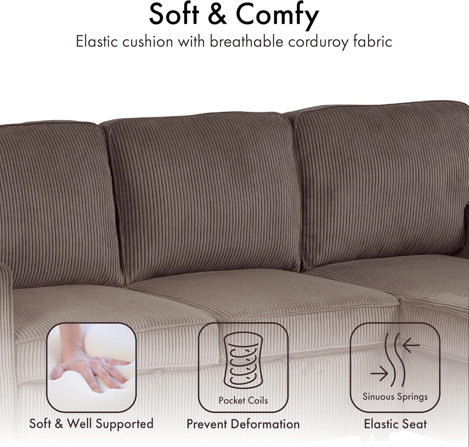 HOMES: Inside + Out Paeke Sleeper Sectional Sofa Corduroy with Storage Chaise and Reversible Brown