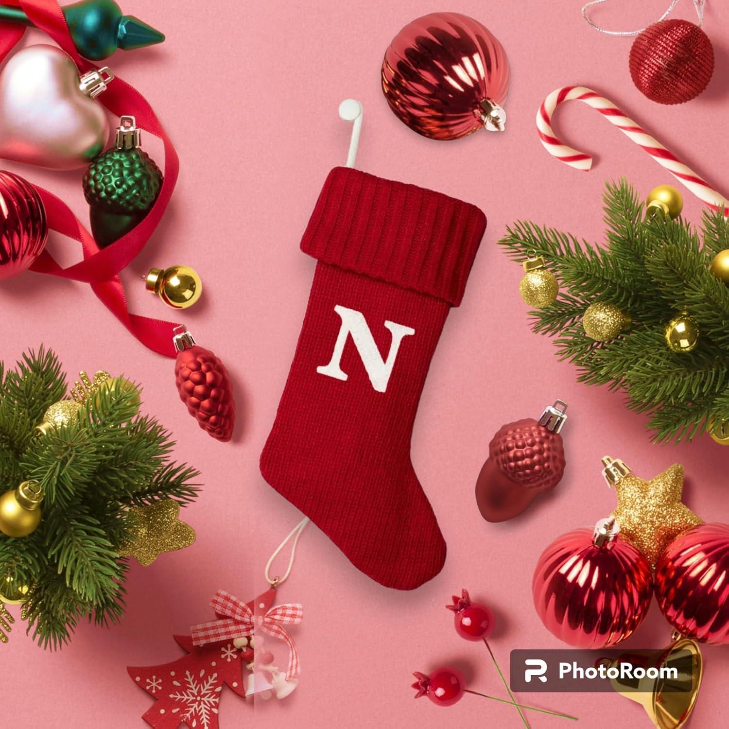 Wondershop Christmas Holiday Red Thick Knit Stocking 20" Monogram Letter N