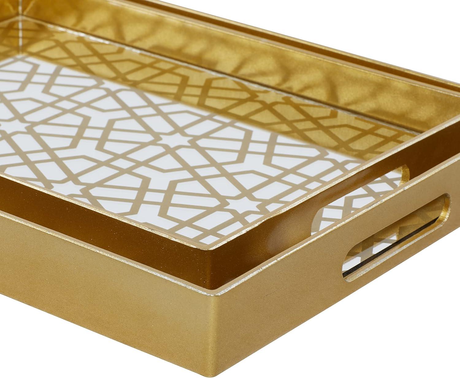 Gold Geometric Mirrored Glass Tray Set, 14" and 16"