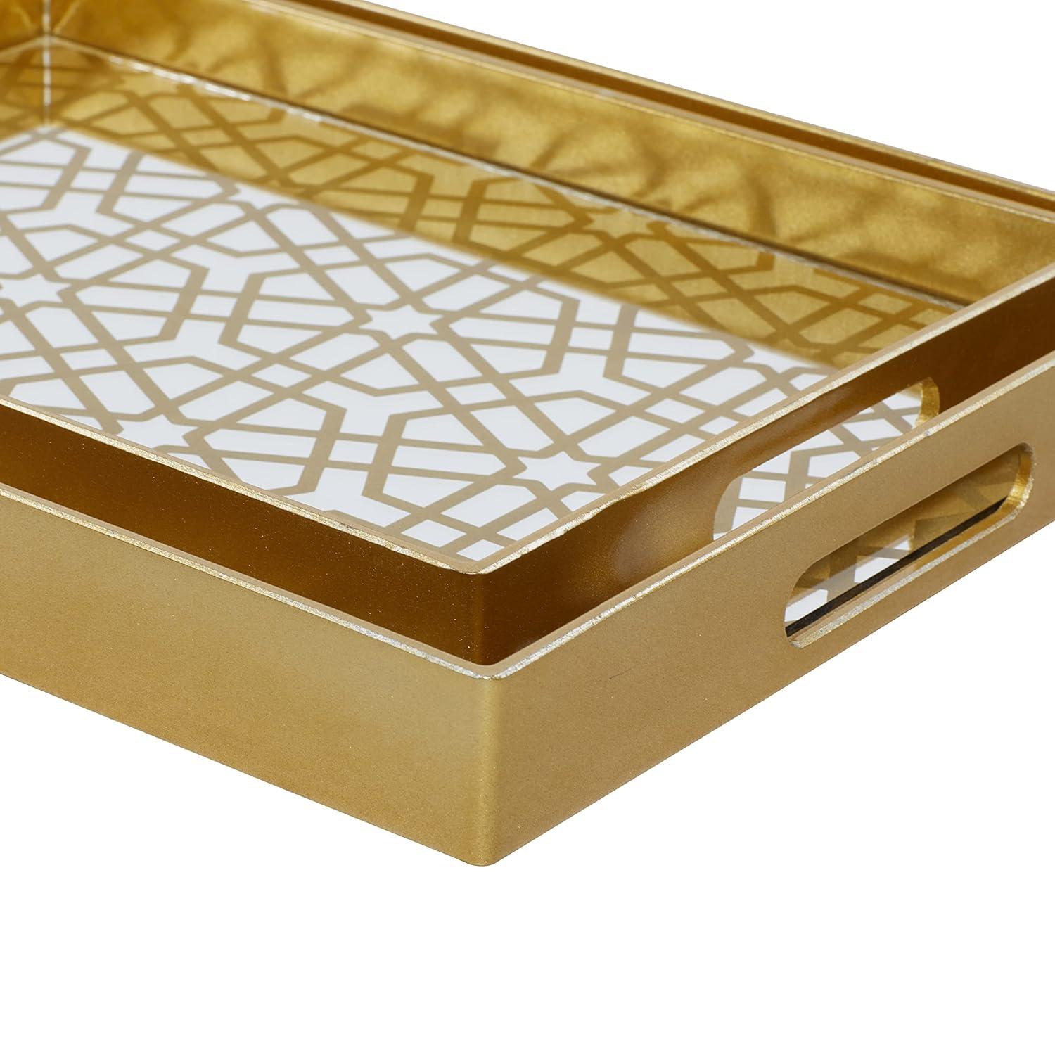 CosmoLiving by Cosmopolitan Plastic Mirrored Geometric Decor Gold Tray Set