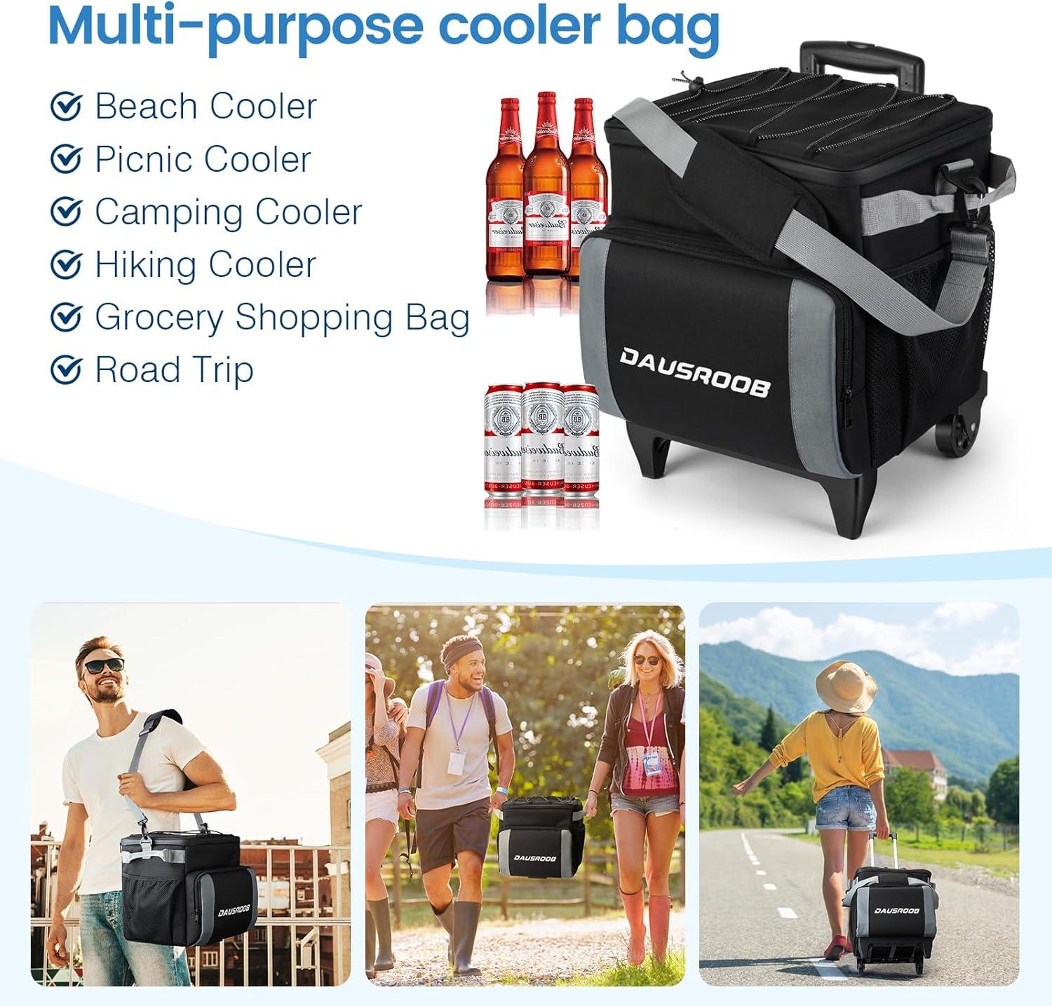 Black and Gray 28L Insulated Rolling Cooler with Wheels