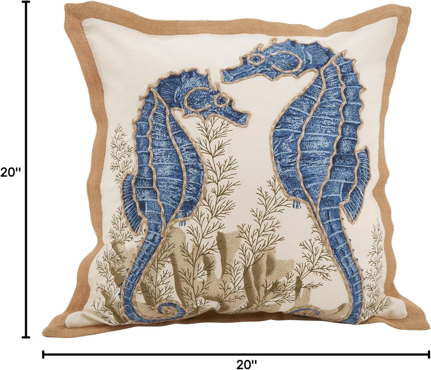 20"x20" Oversize 'I See Seahorses' Square Throw Pillow Blue - Saro Lifestyle: Nautical Coastal Decor