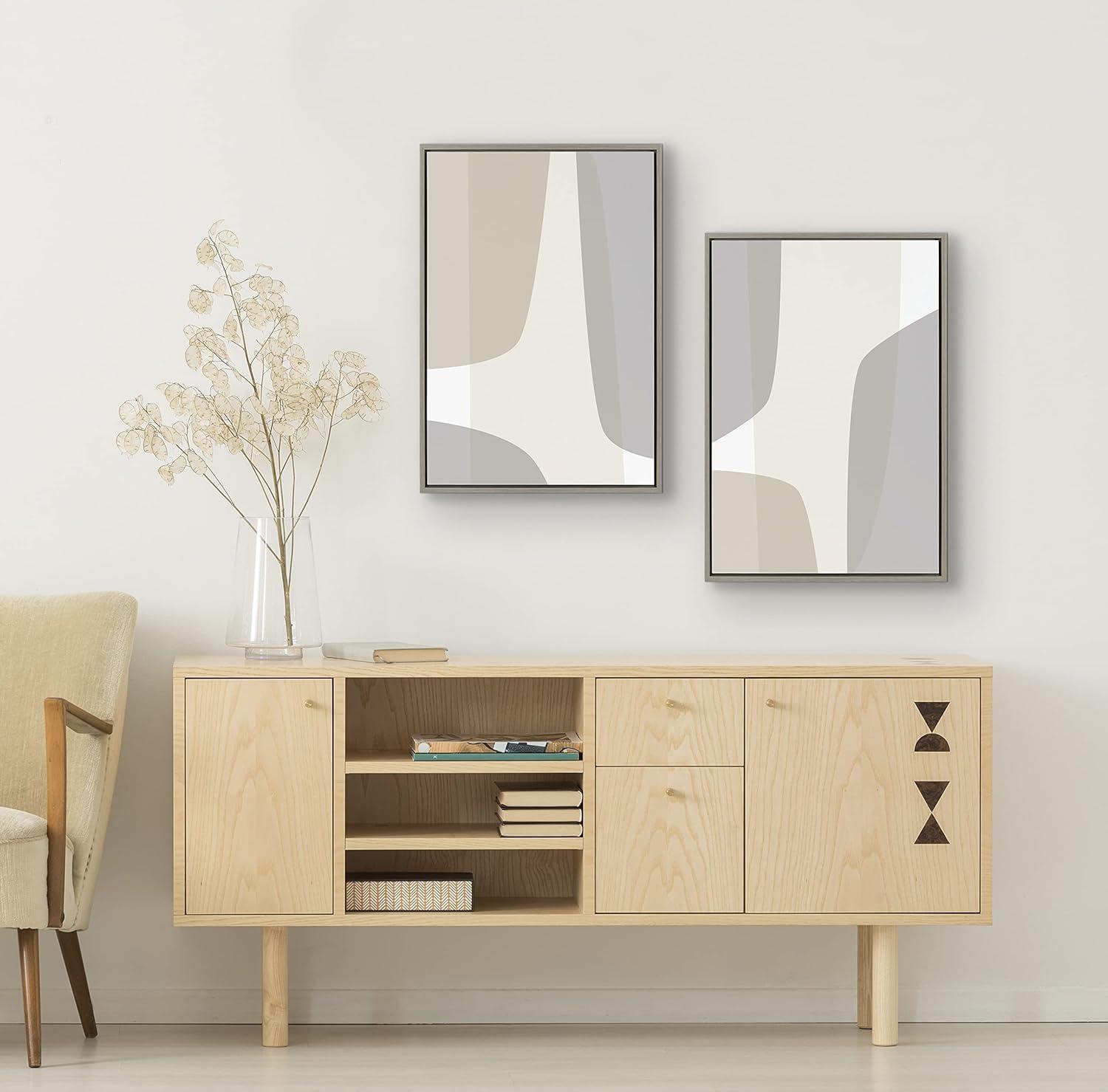 Comforting Curves Beige and Gray Abstract Canvas Art Set