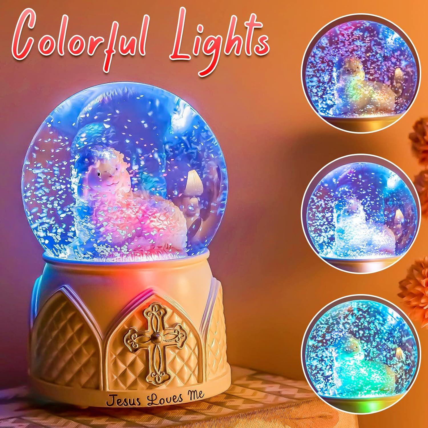 Jesus Loves Me Snow Globe, Jesus White Lamb Baptism Music Box, Religious Gift for Pastors Girls Wife Girlfriends Friends Easter Birthday Present