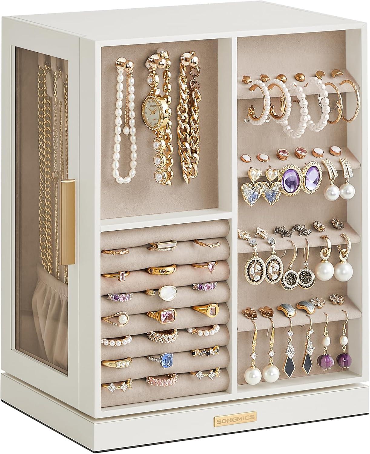 Cloud White Rotating Jewelry Storage Box with 5 Drawers