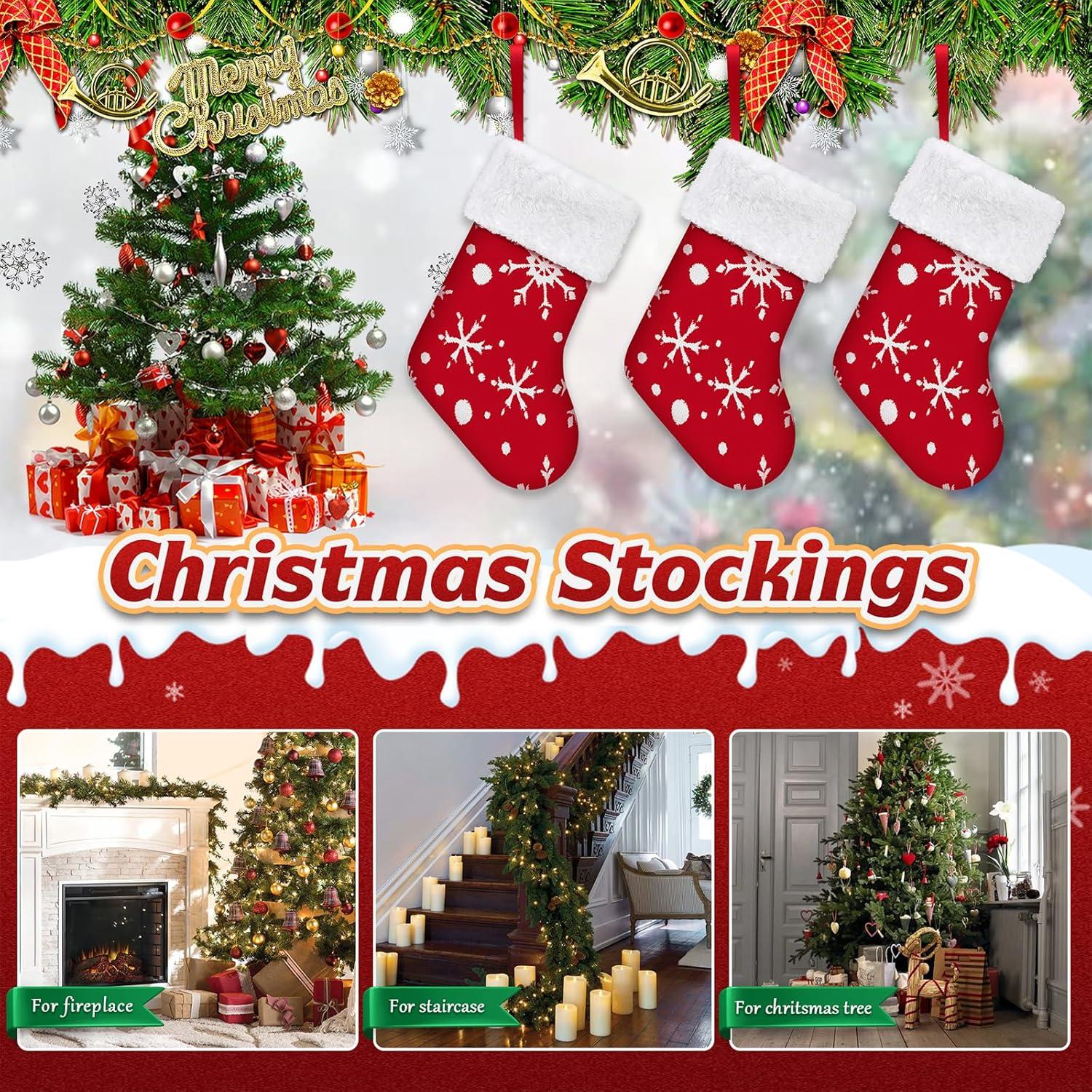 Classic Christmas Stocking. Snowflakes with White Plush Trim. Perfect for Home Decoration, Gift Display and Added Holiday Spirit. (12PC; Small 10")