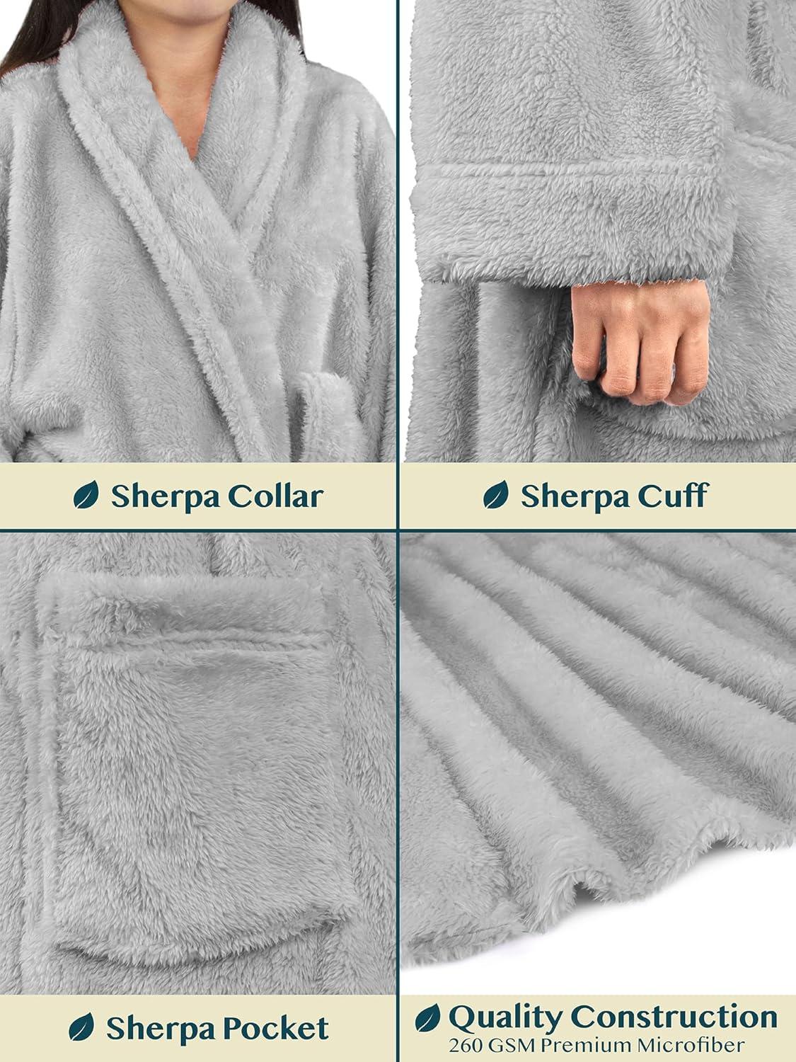 PAVILIA Premium Womens Plush Soft Robe Fluffy Warm, Fleece Faux Shearling Shaggy Bathrobe