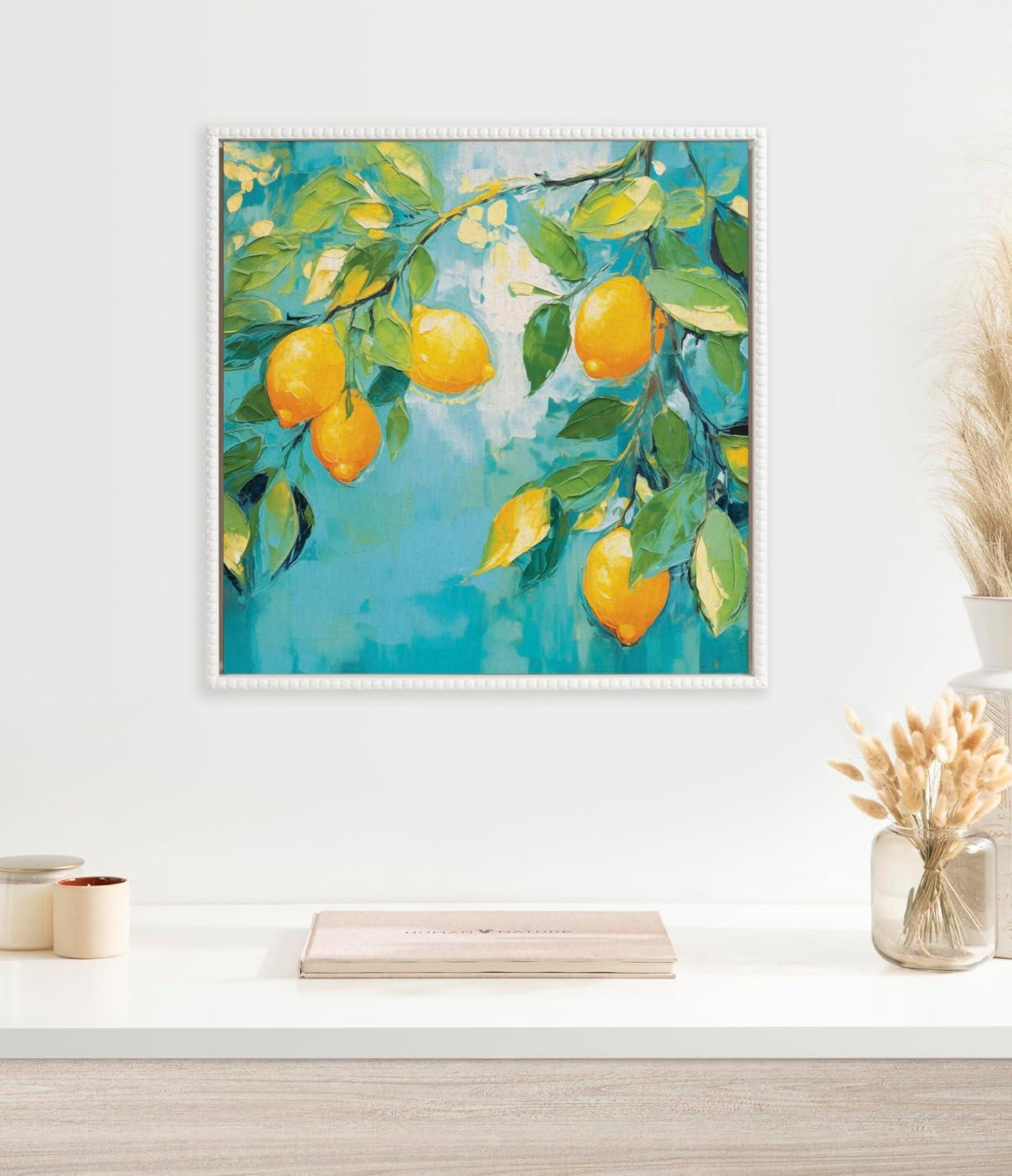 Kate & Laurel All Things Decor 22"x22" Sylvie Beaded Lemon Tree Framed Canvas by The Creative Bunch Studio White