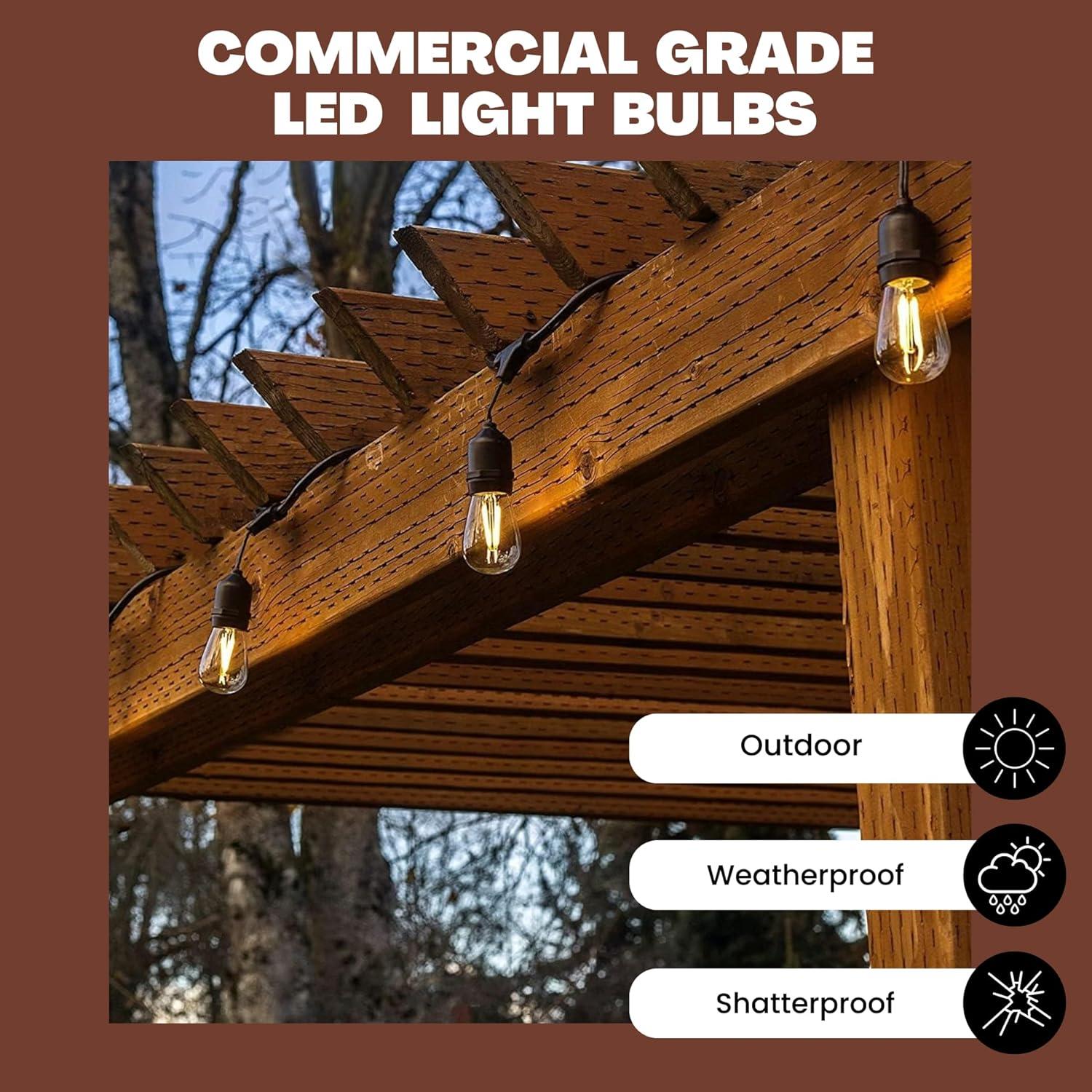 NorbSTRING 2W AC LED Replacement Bulbs for Plug-in String Lights - Warm Candlelight Glow, E26 Standard Base, Shatterproof, Energy-Efficient – Outdoor Weatherproof S14 Bulbs (10-Pack)