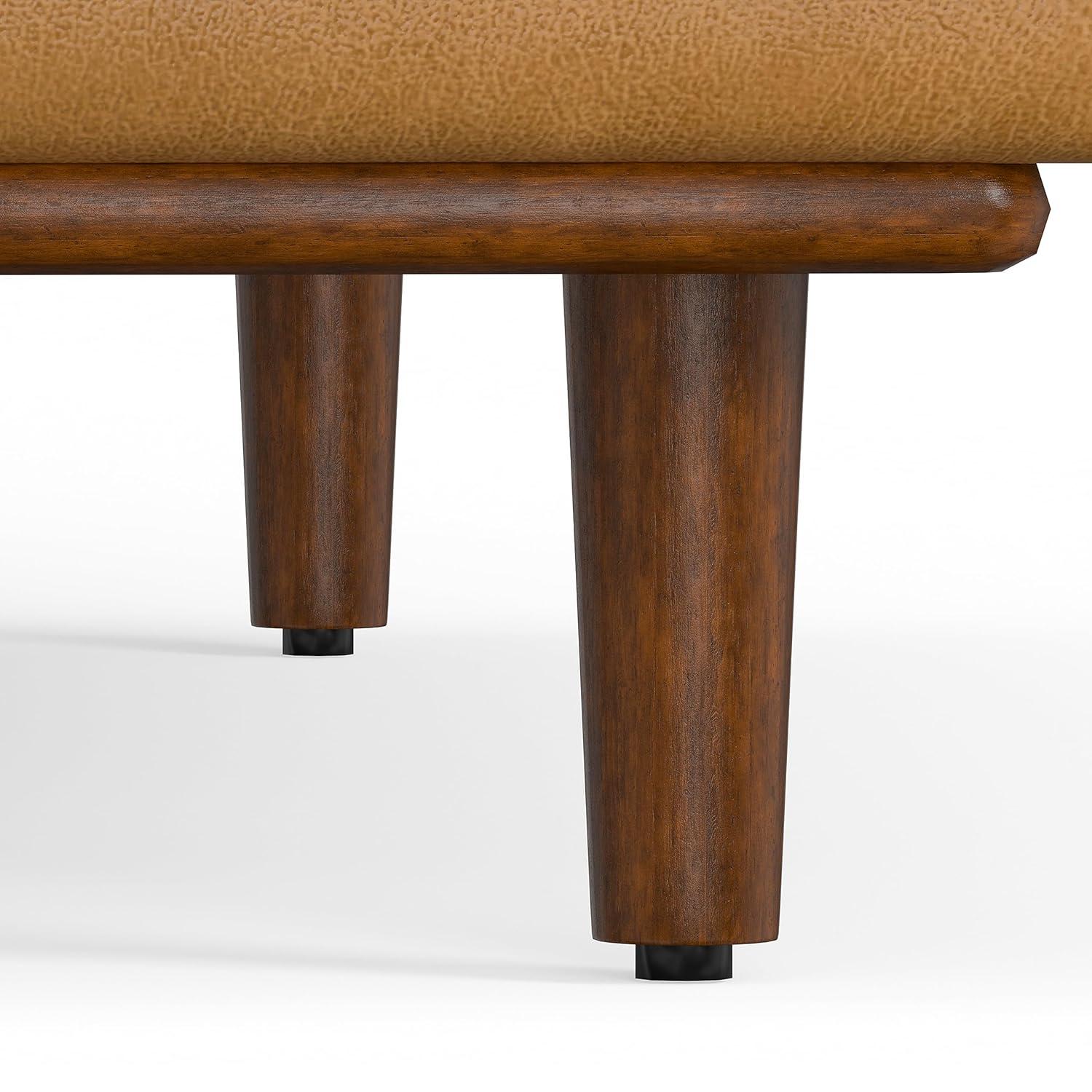 Simpli Home Morrison Genuine Leather Sofa, Mid-Century Modern Couch for Living Room, Handcrafted with Removable Cushions