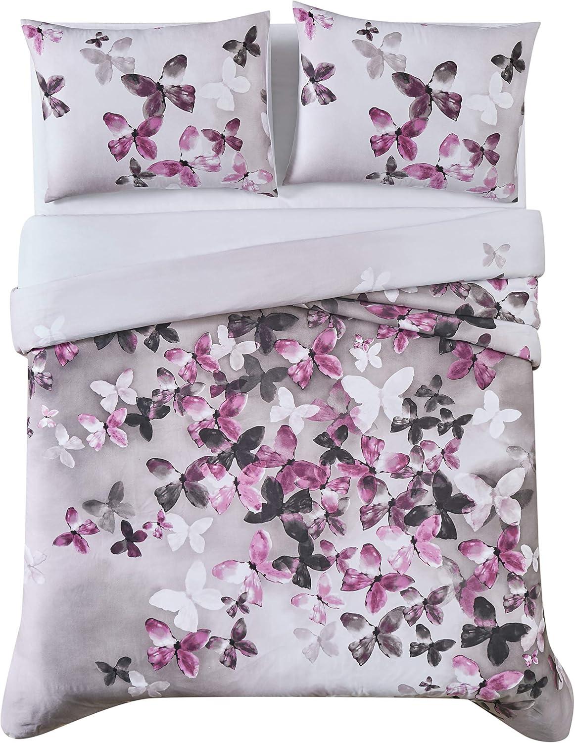 White and Purple Butterfly Cotton Twin Comforter Set