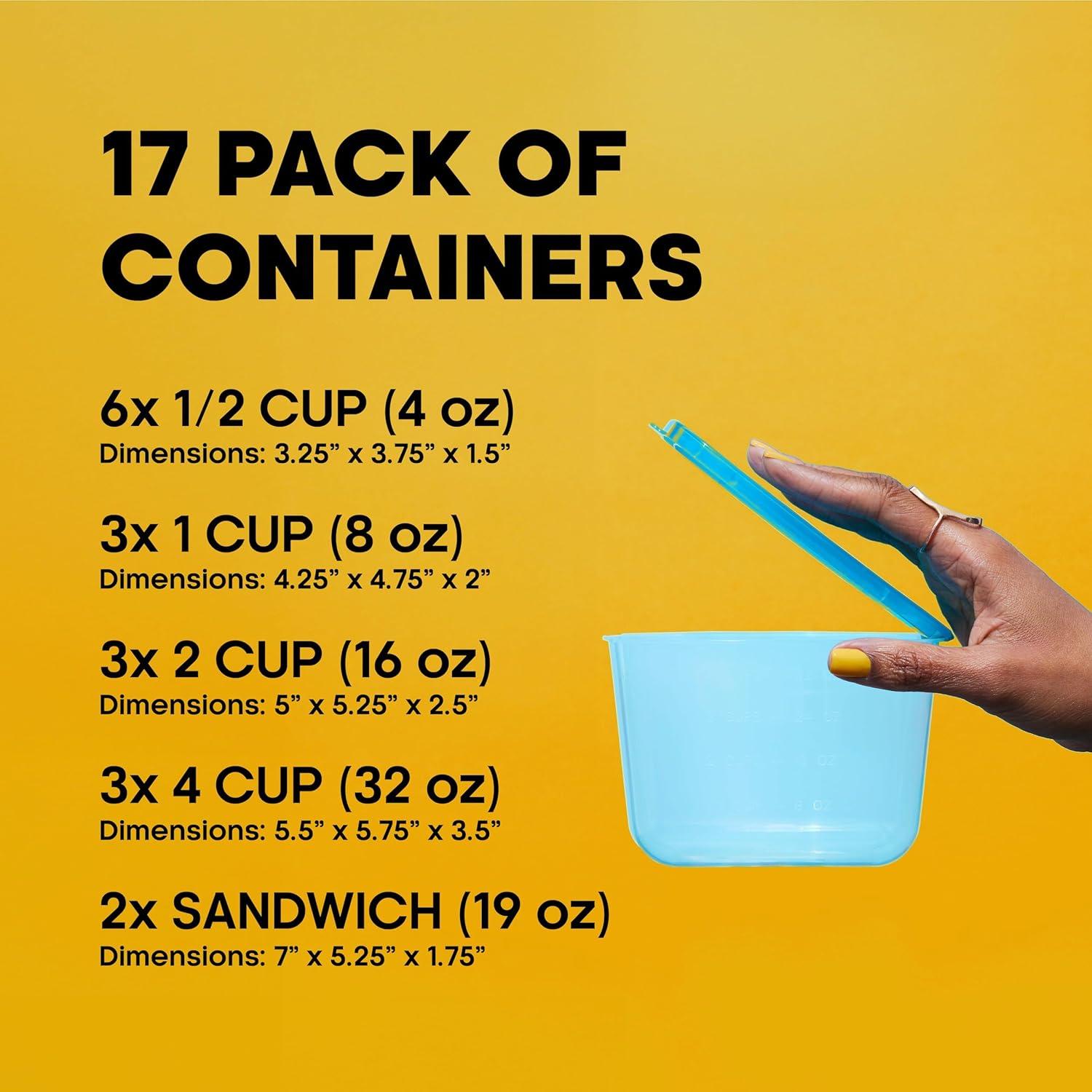 Mr Lid Containers with Attached Lid - 17 Pack - Meal Prep, Food Storage, Durable Containers.