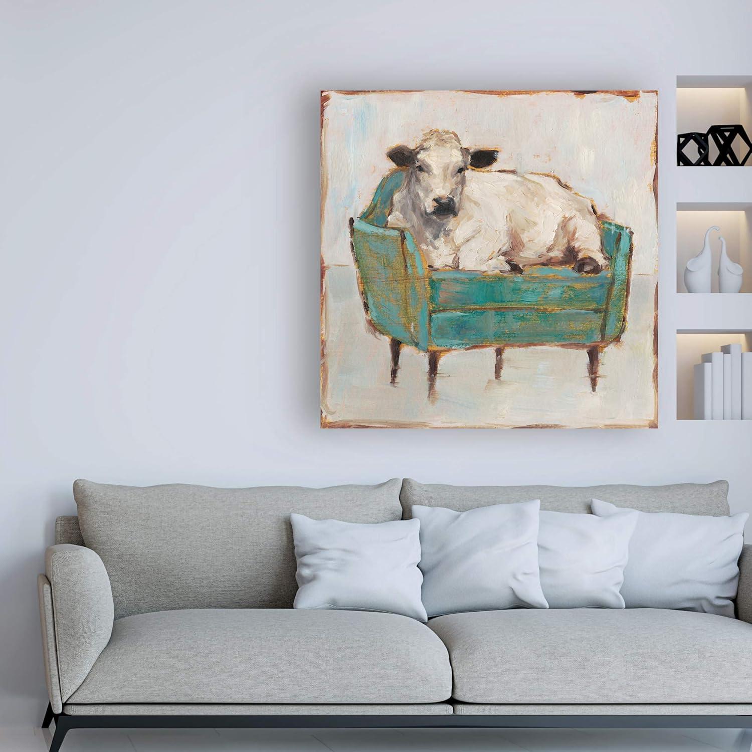 White Cow on Green Chair Canvas Print, 24x24