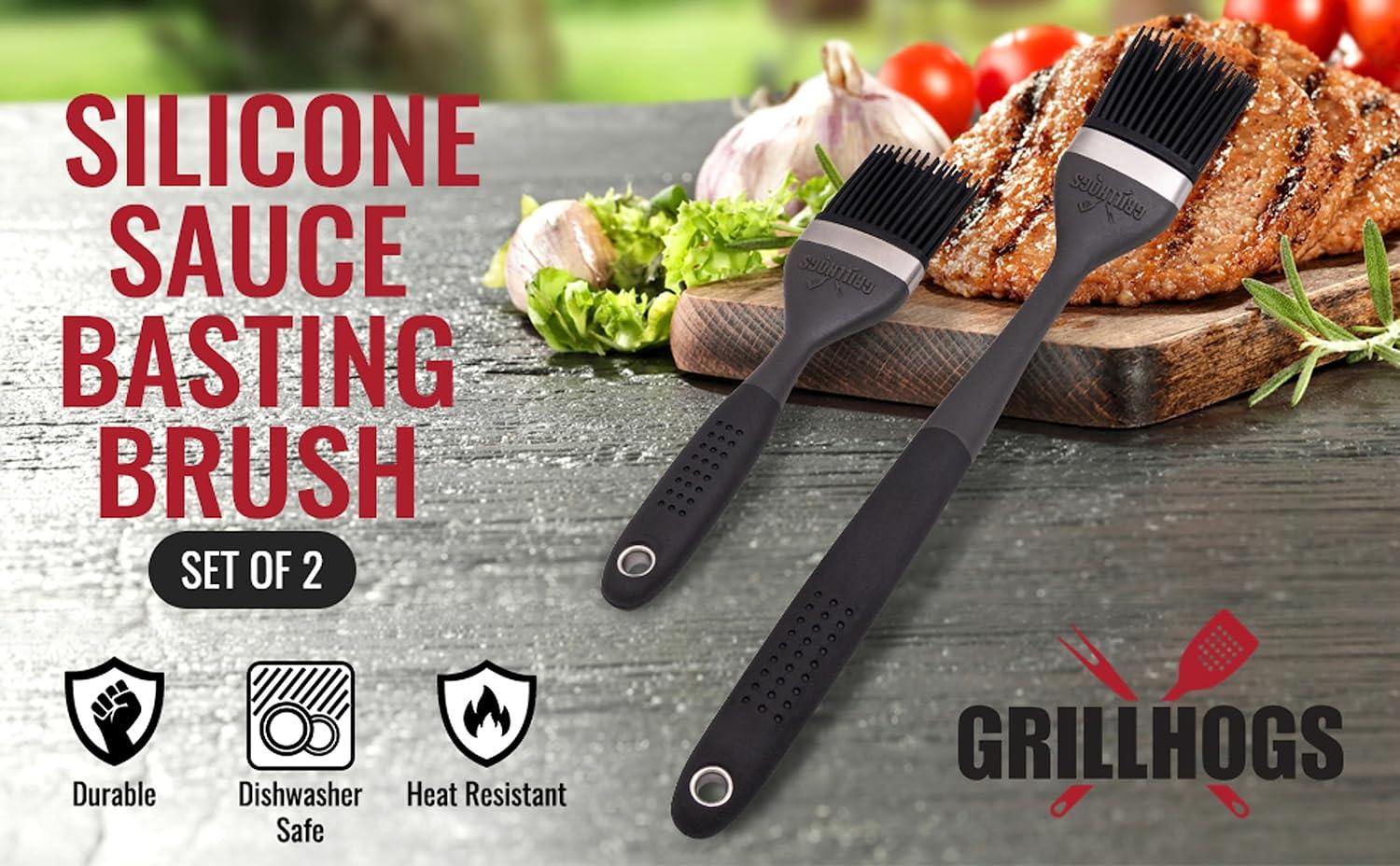 Kitchen Basting Brush, 18/0 Stainless Steel Set of 2 for Grilling & Cooking - 7.5 Inch Precision & 12 Inch Reach Grill Brushes with 480°F Heat Resistant Bristles - Silicone Brush, Pastry, BBQ Brush