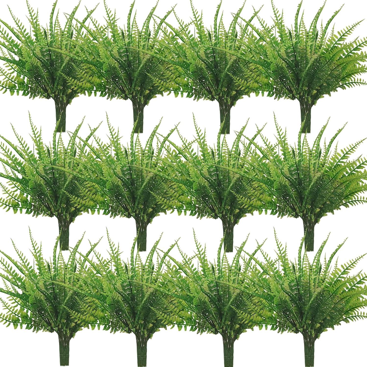 40 Pcs Artificial Boston Fake Fern Plants Bushes Faux Plants Shrubs Greenery UV Resistant for House Office Garden Indoor Outdoor Décor