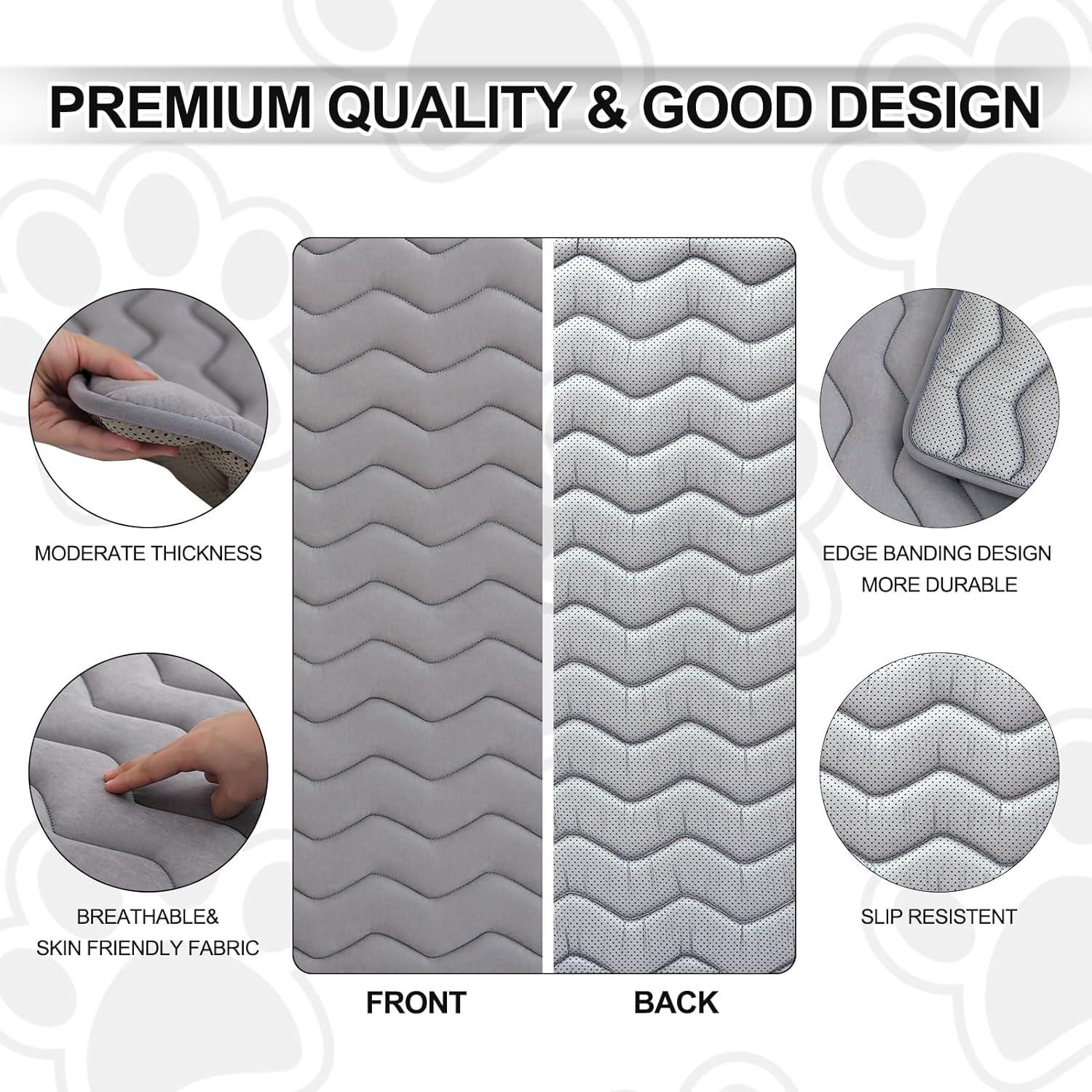 Paw Inspired Washable Padded 42" Crate Mats for Dogs | 41" x 28" Size, Fits 42-inch Kennels | Anti-Slip, Leakproof, Waterproof, Reusable Plush Pet Pads (Gray)