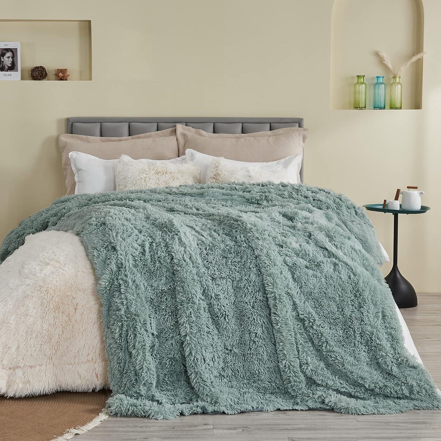 Ice Blue Faux Fur Reversible Throw Blanket