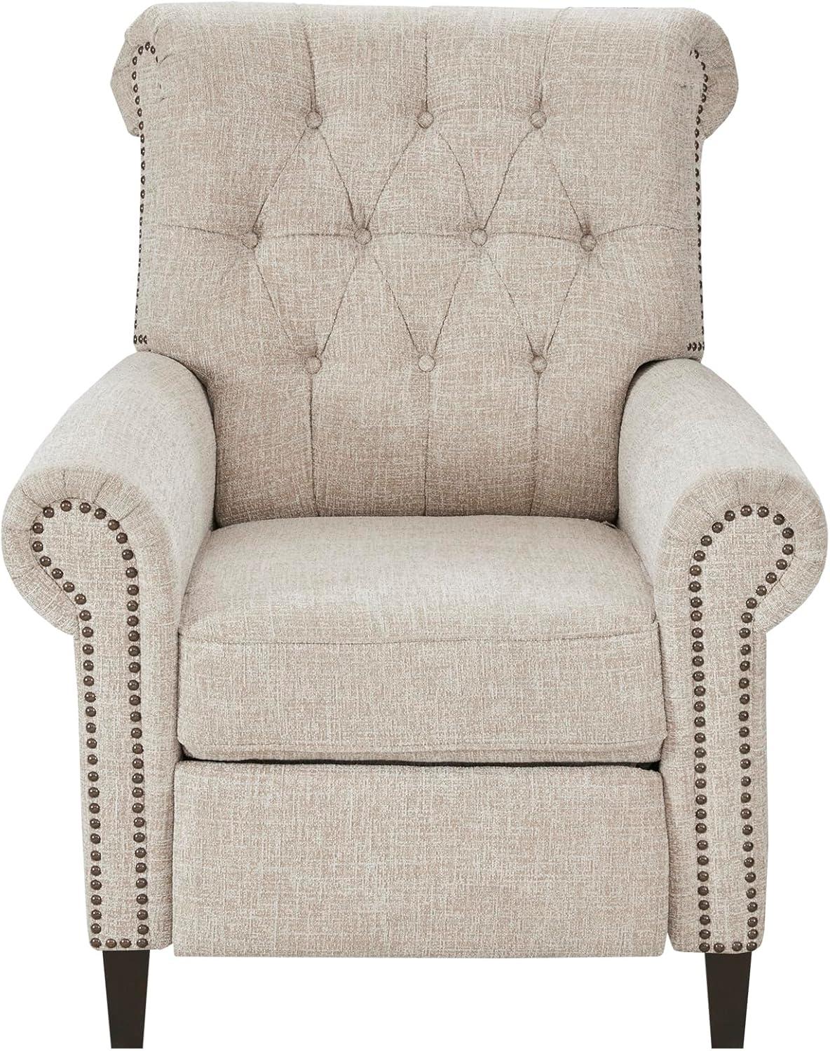 Elegant Cream Transitional Push Back Recliner with Tufted Back