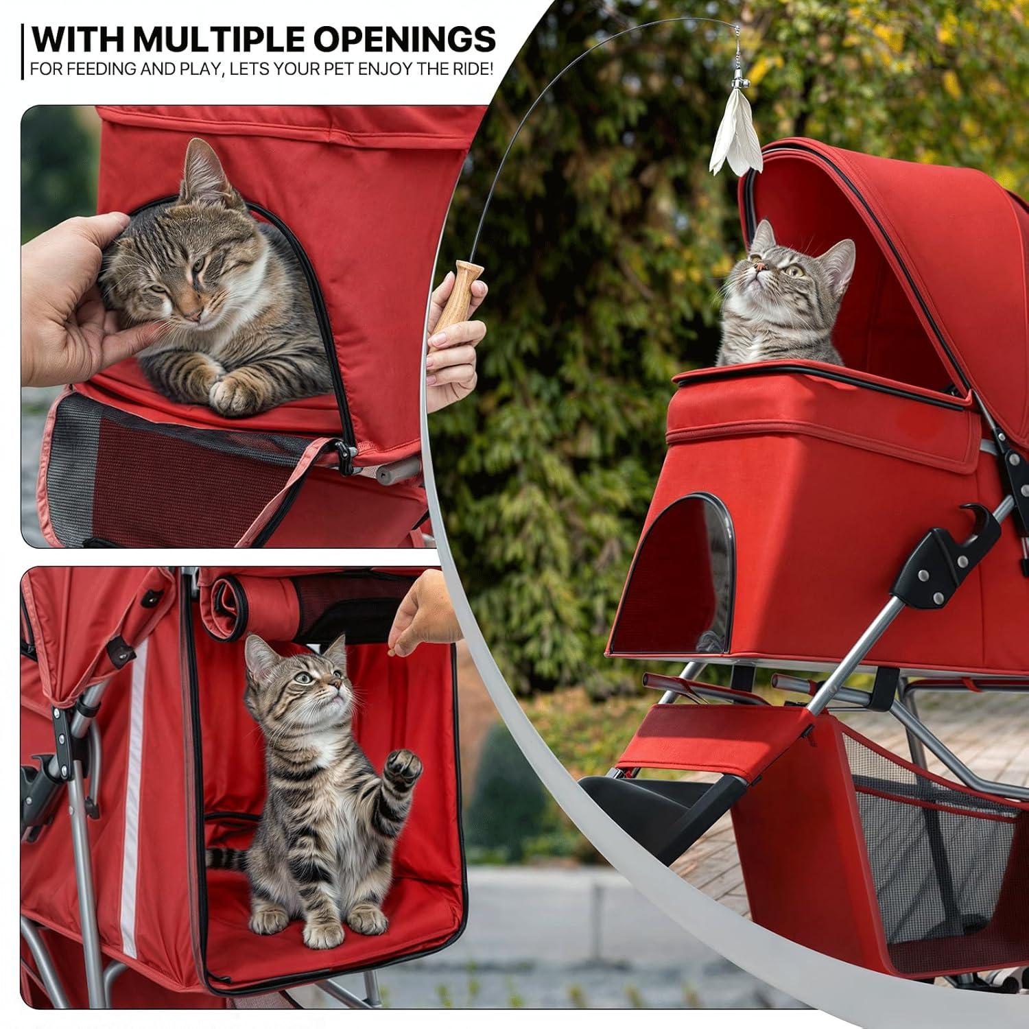 MoNiBloom 3 Wheel Folding Pet Stroller, Foldable Dog Jogger Stroller with Storage Basket, Cup Holder & Canopy