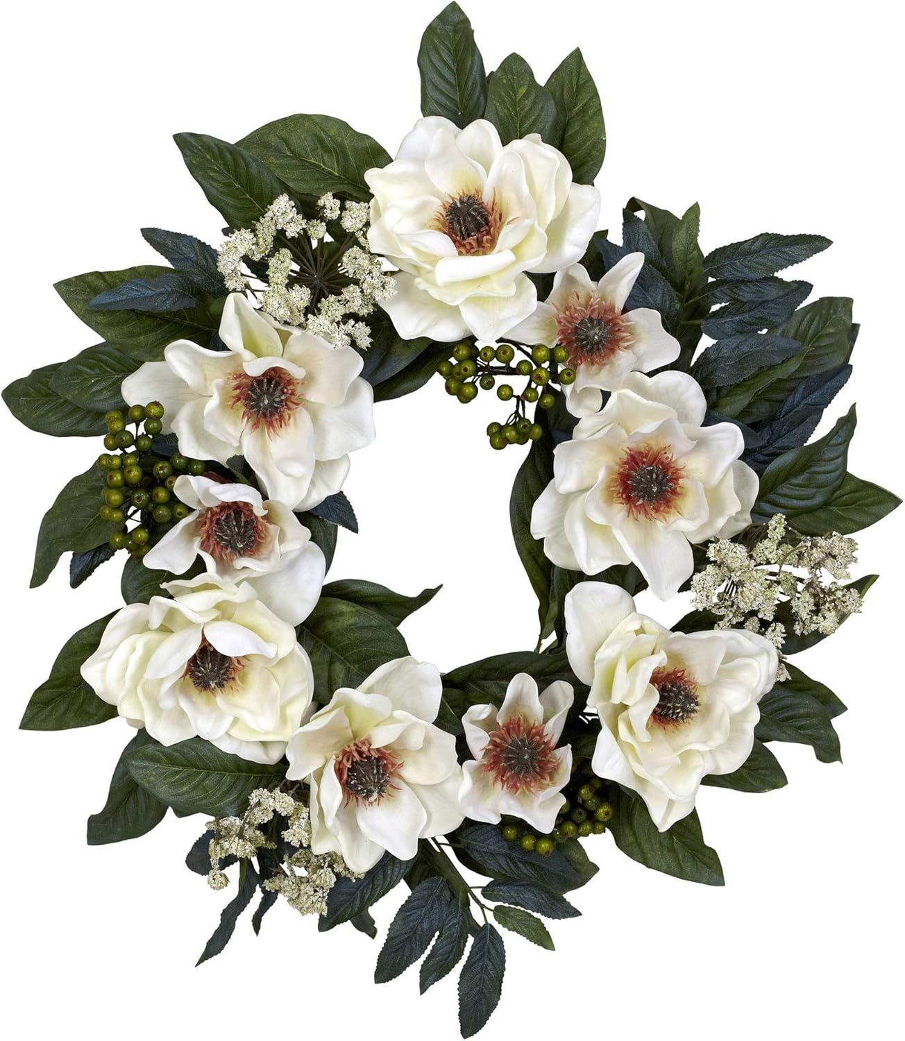 Nearly Natural 22-in Magnolia Wreath